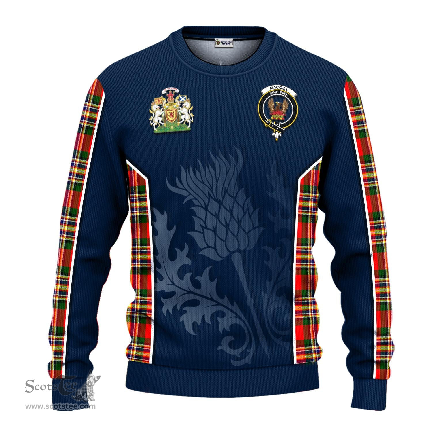 ScotsTee Shop Scottish MacGill Modern Clan Scottish Crest and Scottish Thistle Sport Tartan Sweatshirt