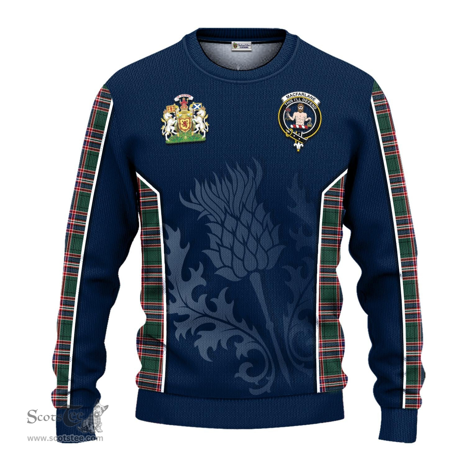 ScotsTee Shop Scottish MacFarlane Hunting Modern Clan Scottish Crest and Scottish Thistle Sport Tartan Sweatshirt