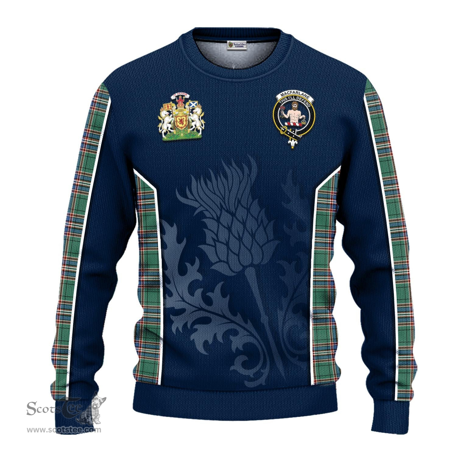 ScotsTee Shop Scottish MacFarlane Hunting Ancient Clan Scottish Crest and Scottish Thistle Sport Tartan Sweatshirt