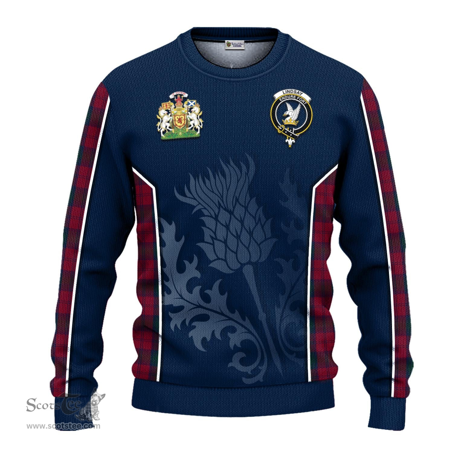 ScotsTee Shop Scottish Lindsay Clan Scottish Crest and Scottish Thistle Sport Tartan Sweatshirt