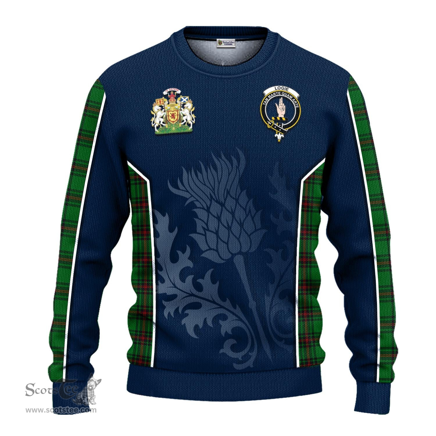 ScotsTee Shop Scottish Logie Clan Scottish Crest and Scottish Thistle Sport Tartan Sweatshirt