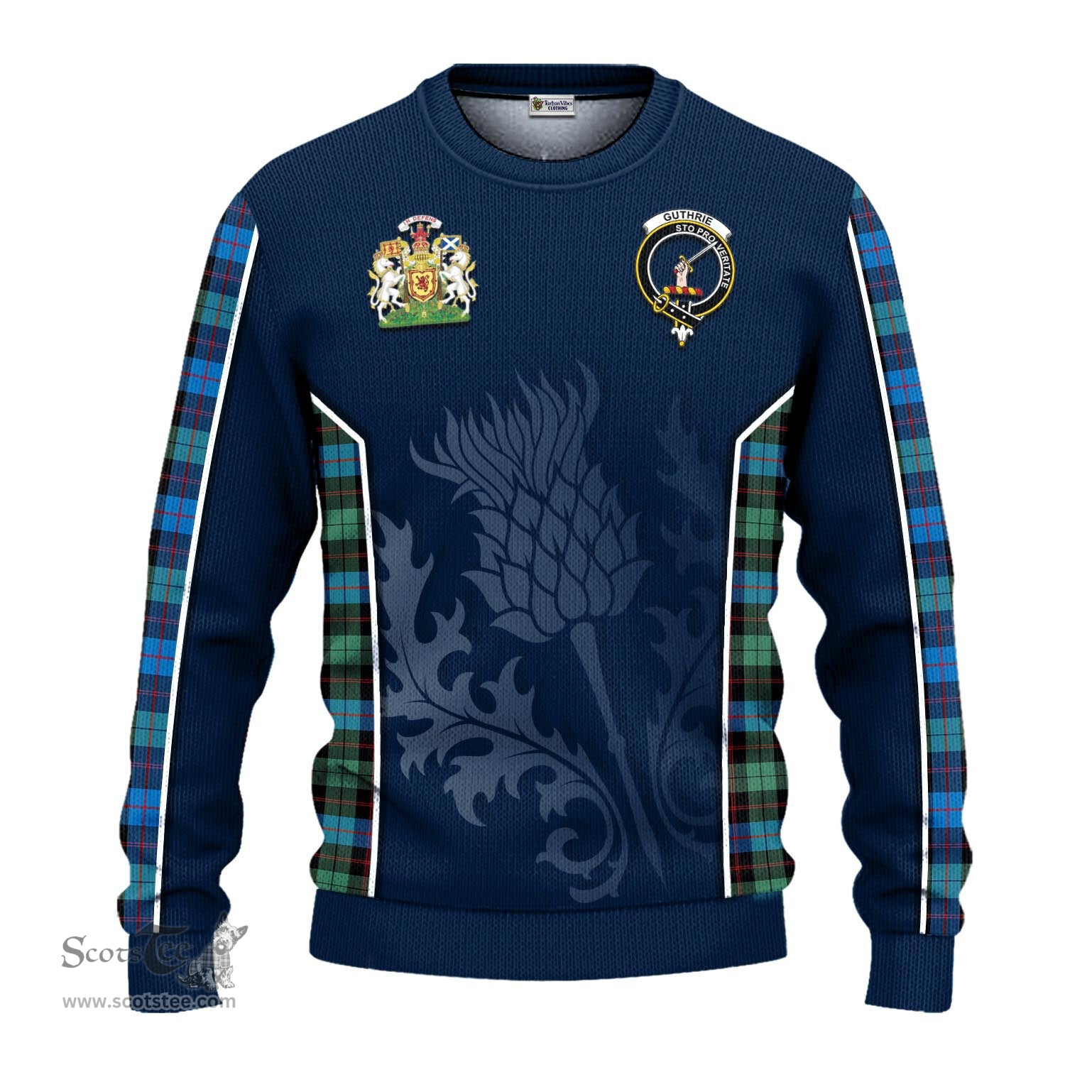 ScotsTee Shop Scottish Guthrie Ancient Clan Scottish Crest and Scottish Thistle Sport Tartan Sweatshirt