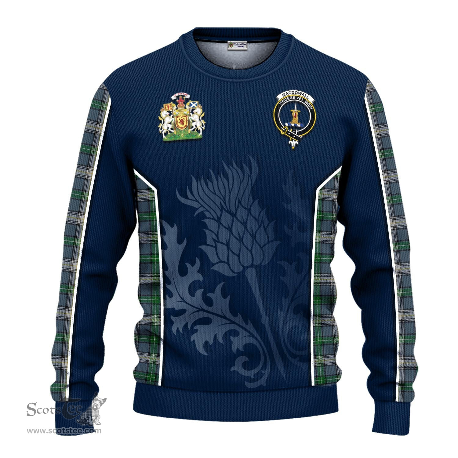 ScotsTee Shop Scottish MacDowall Clan Scottish Crest and Scottish Thistle Sport Tartan Sweatshirt