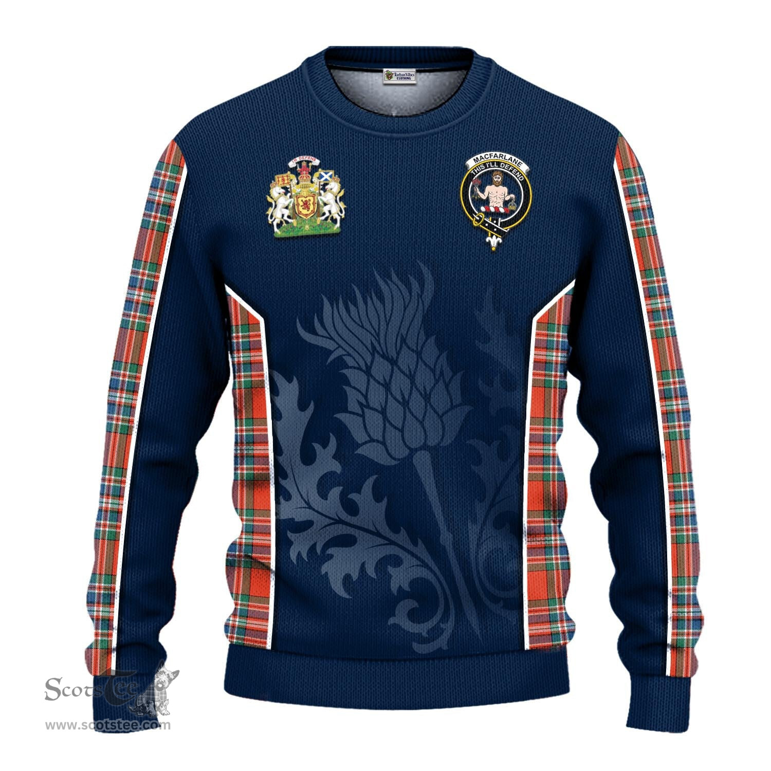 ScotsTee Shop Scottish MacFarlane Ancient Clan Scottish Crest and Scottish Thistle Sport Tartan Sweatshirt