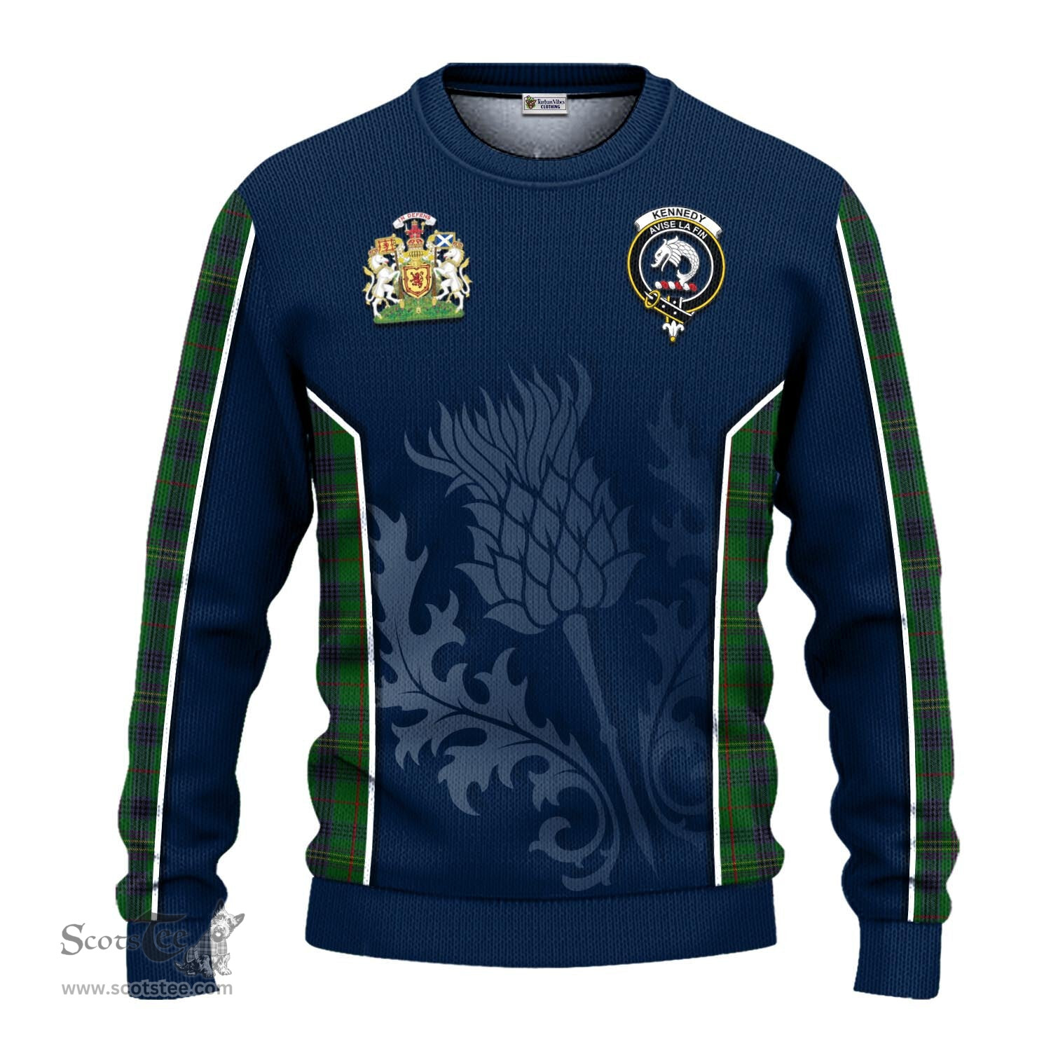 ScotsTee Shop Scottish Kennedy Clan Scottish Crest and Scottish Thistle Sport Tartan Sweatshirt