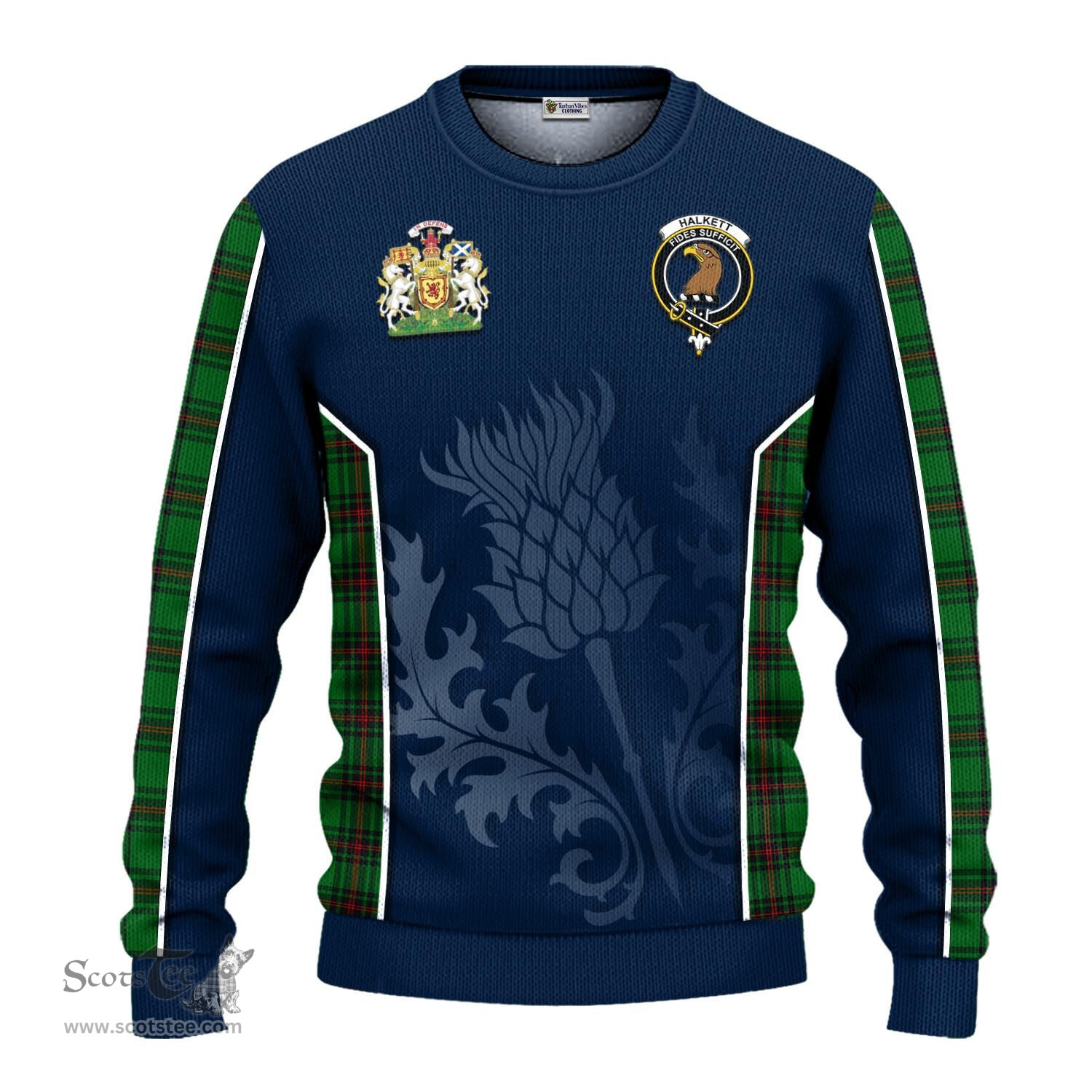 ScotsTee Shop Scottish Halkett Clan Scottish Crest and Scottish Thistle Sport Tartan Sweatshirt