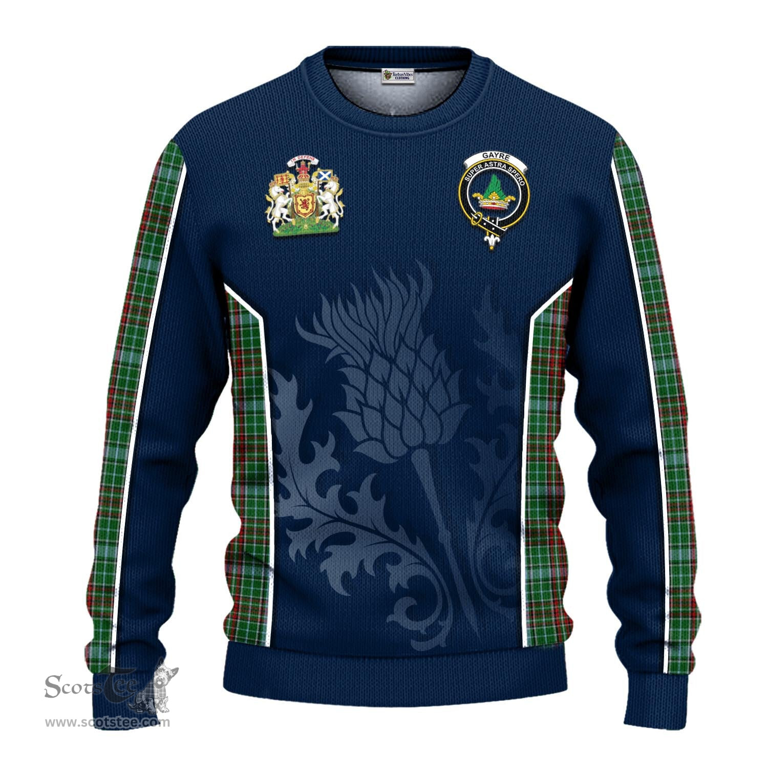 ScotsTee Shop Scottish Gayre Clan Scottish Crest and Scottish Thistle Sport Tartan Sweatshirt