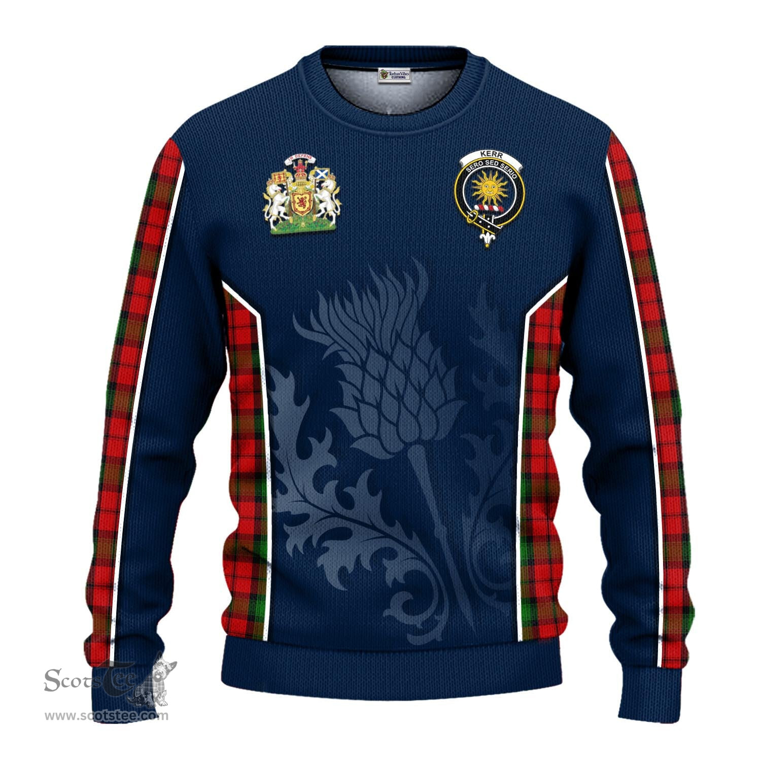 ScotsTee Shop Scottish Kerr Clan Scottish Crest and Scottish Thistle Sport Tartan Sweatshirt