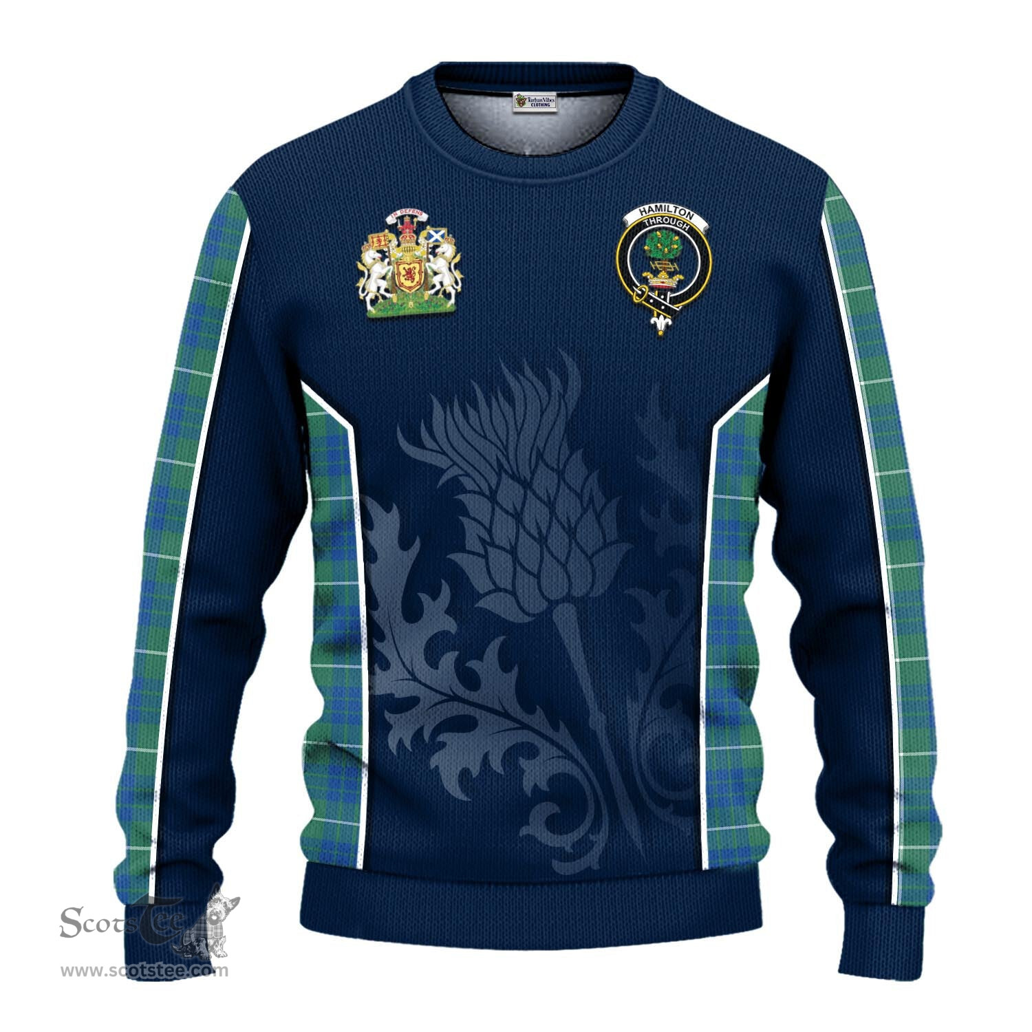 ScotsTee Shop Scottish Hamilton Hunting Ancient Clan Scottish Crest and Scottish Thistle Sport Tartan Sweatshirt