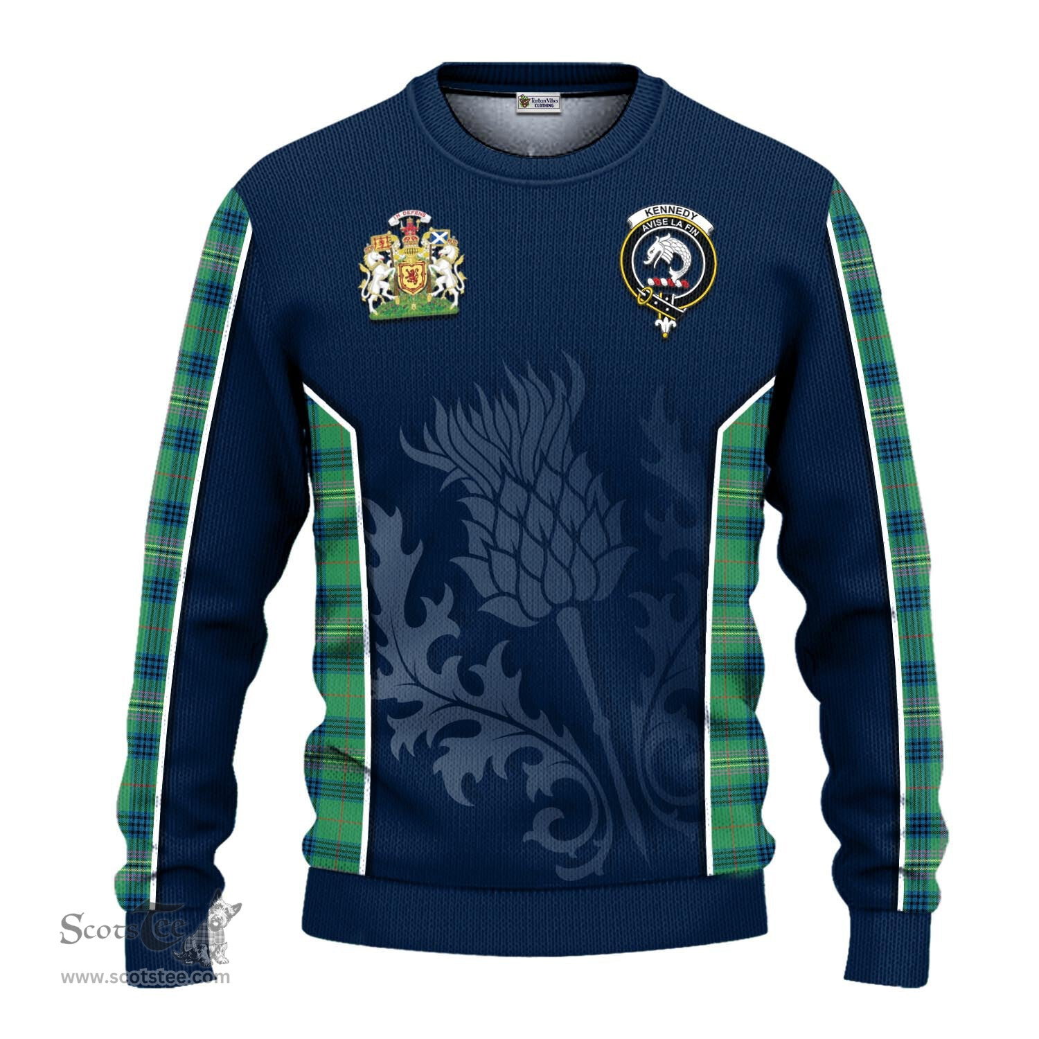 ScotsTee Shop Scottish Kennedy Ancient Clan Scottish Crest and Scottish Thistle Sport Tartan Sweatshirt