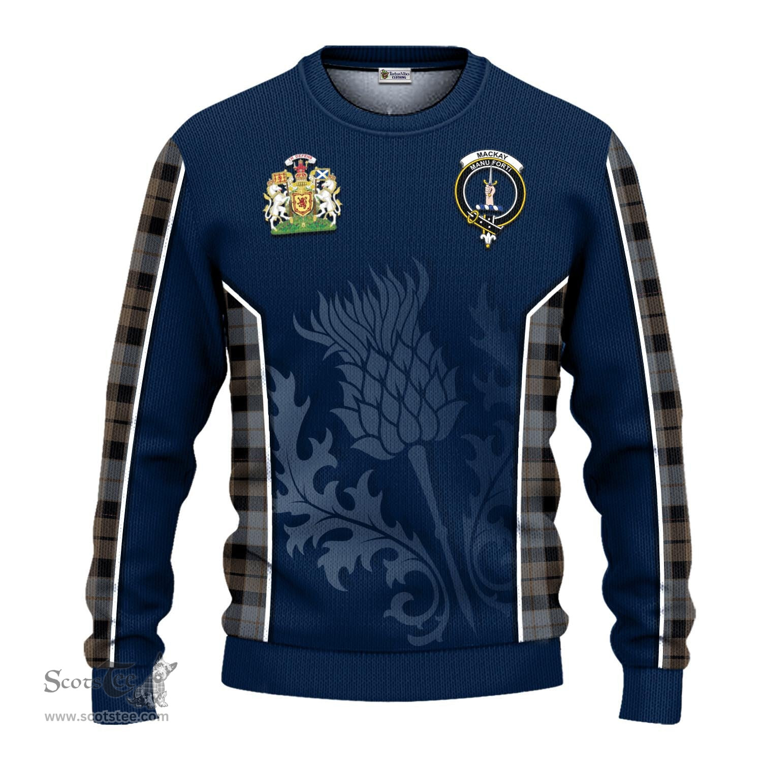 ScotsTee Shop Scottish MacKay Weathered Clan Scottish Crest and Scottish Thistle Sport Tartan Sweatshirt