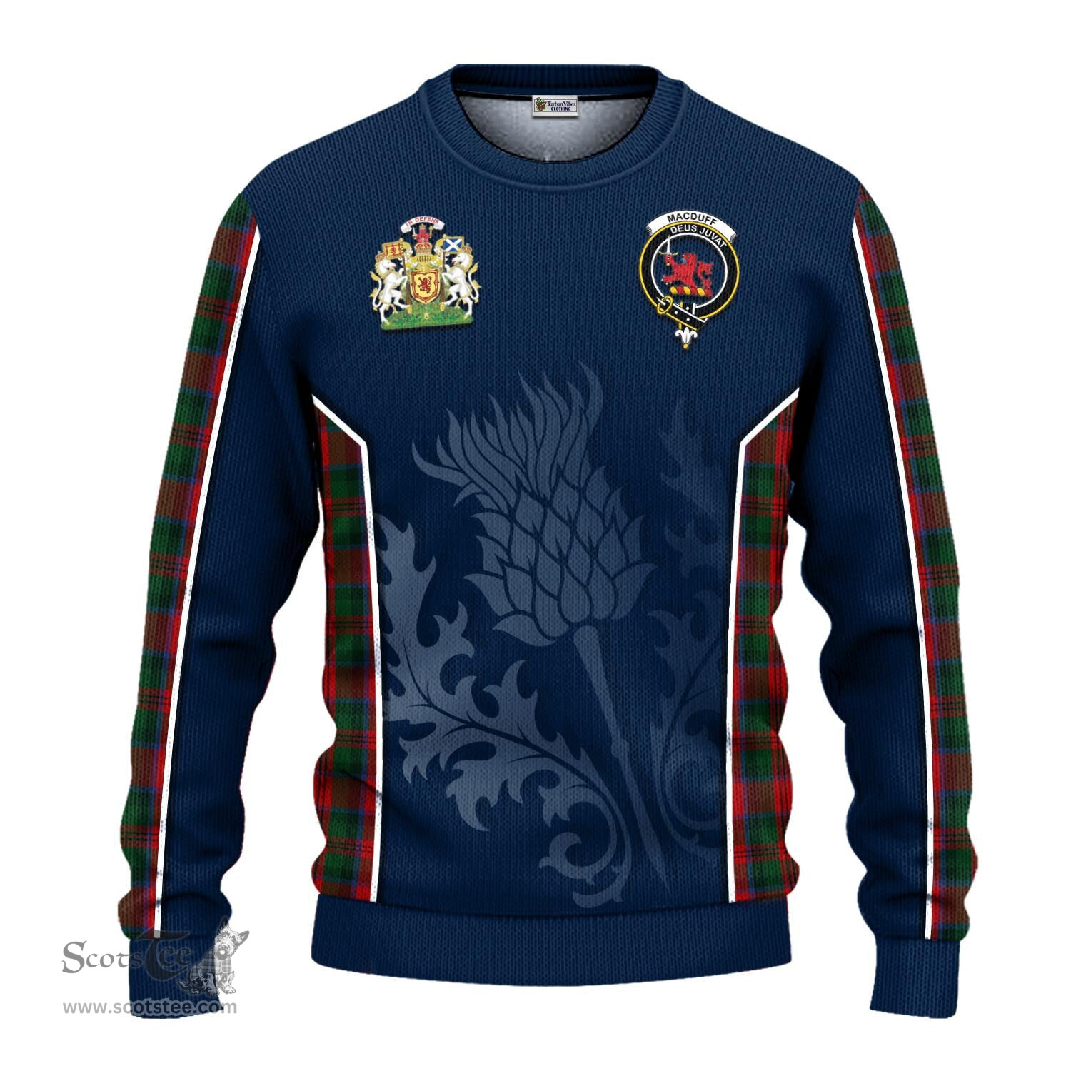 ScotsTee Shop Scottish MacDuff Clan Scottish Crest and Scottish Thistle Sport Tartan Sweatshirt
