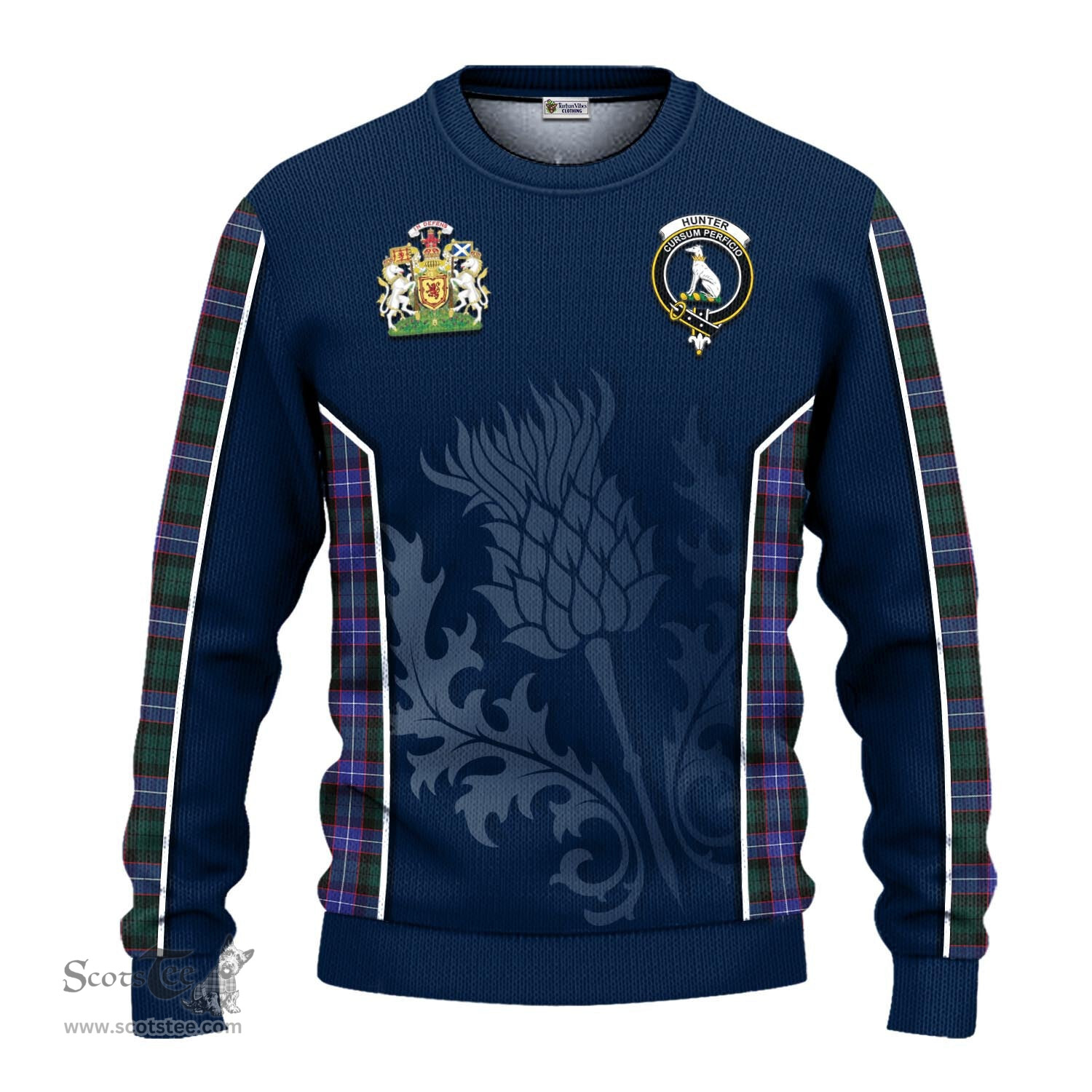 ScotsTee Shop Scottish Hunter Modern Clan Scottish Crest and Scottish Thistle Sport Tartan Sweatshirt