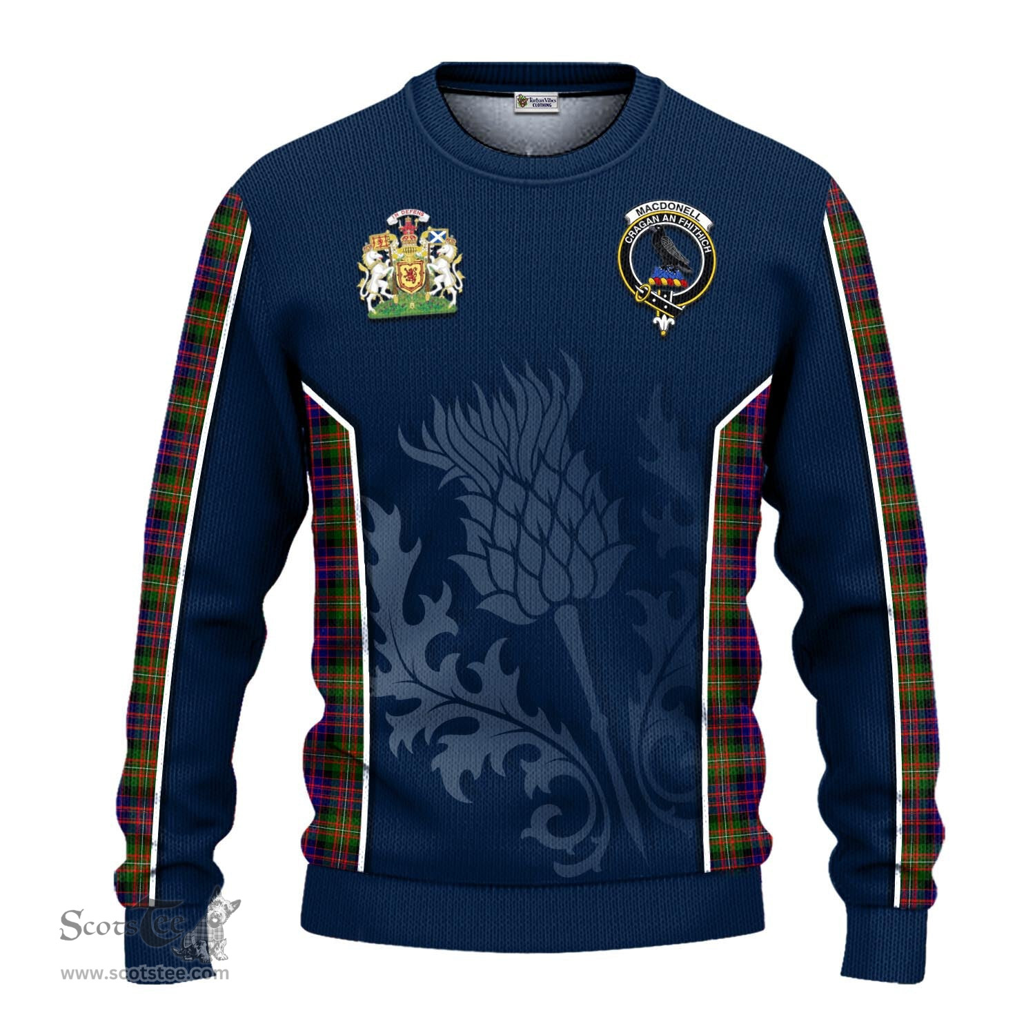 ScotsTee Shop Scottish MacDonell of Glengarry Modern Clan Scottish Crest and Scottish Thistle Sport Tartan Sweatshirt