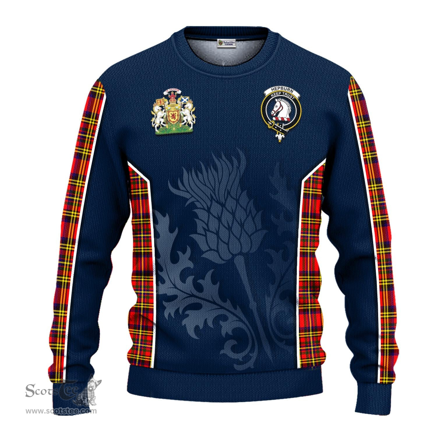 ScotsTee Shop Scottish Hepburn Modern Clan Scottish Crest and Scottish Thistle Sport Tartan Sweatshirt