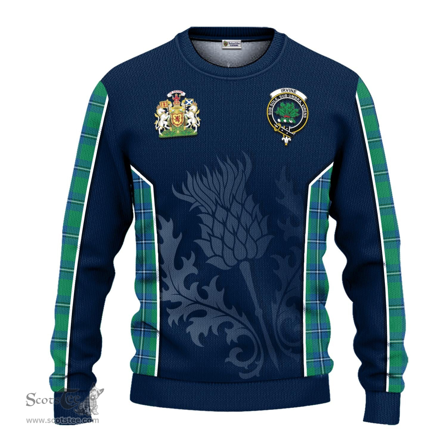 ScotsTee Shop Scottish Irvine Ancient Clan Scottish Crest and Scottish Thistle Sport Tartan Sweatshirt