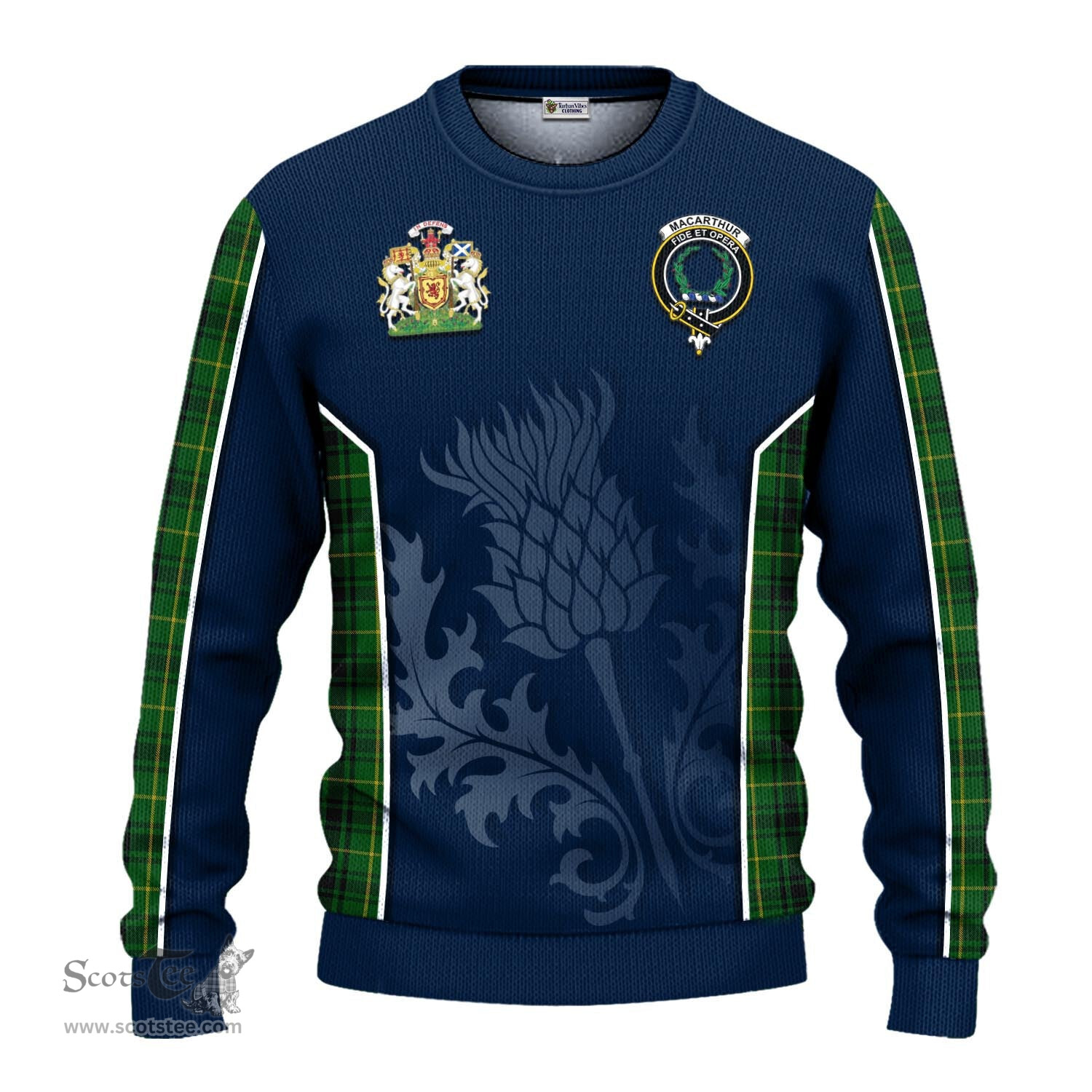 ScotsTee Shop Scottish MacArthur Clan Scottish Crest and Scottish Thistle Sport Tartan Sweatshirt
