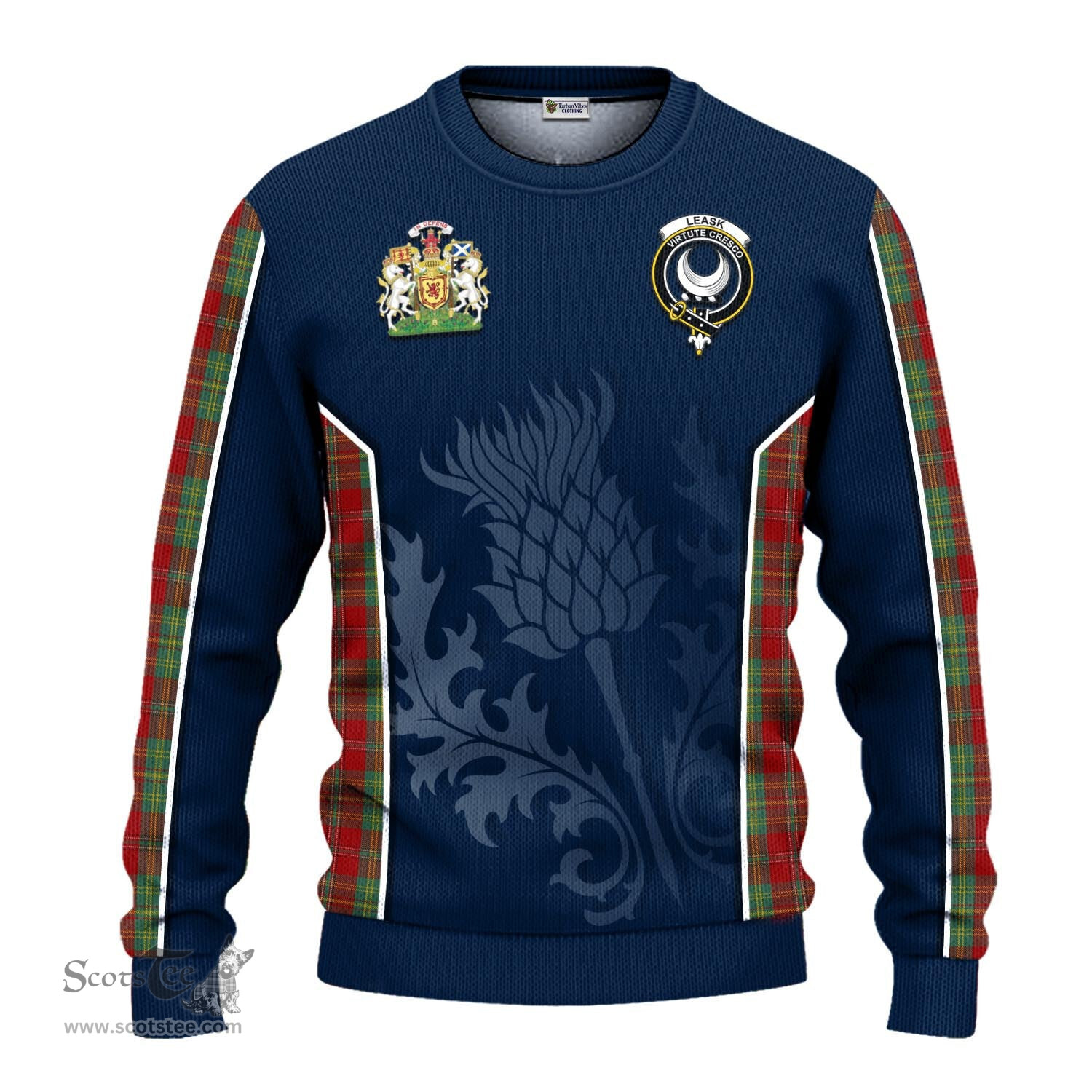ScotsTee Shop Scottish Leask Clan Scottish Crest and Scottish Thistle Sport Tartan Sweatshirt