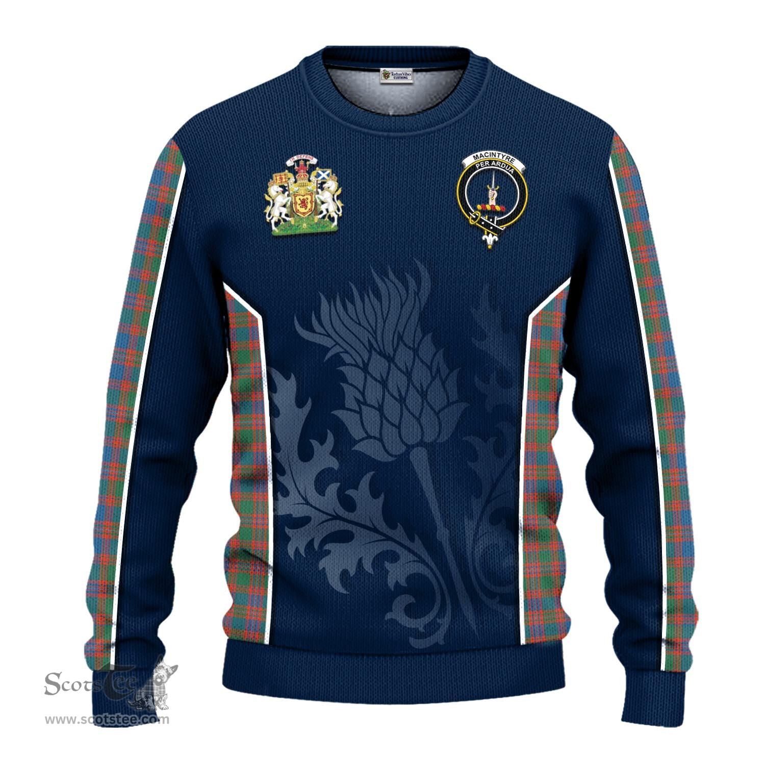 ScotsTee Shop Scottish MacIntyre Ancient Clan Scottish Crest and Scottish Thistle Sport Tartan Sweatshirt