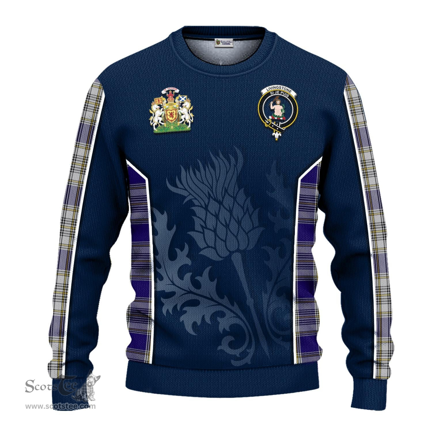 ScotsTee Shop Scottish Livingston Dress Clan Scottish Crest and Scottish Thistle Sport Tartan Sweatshirt
