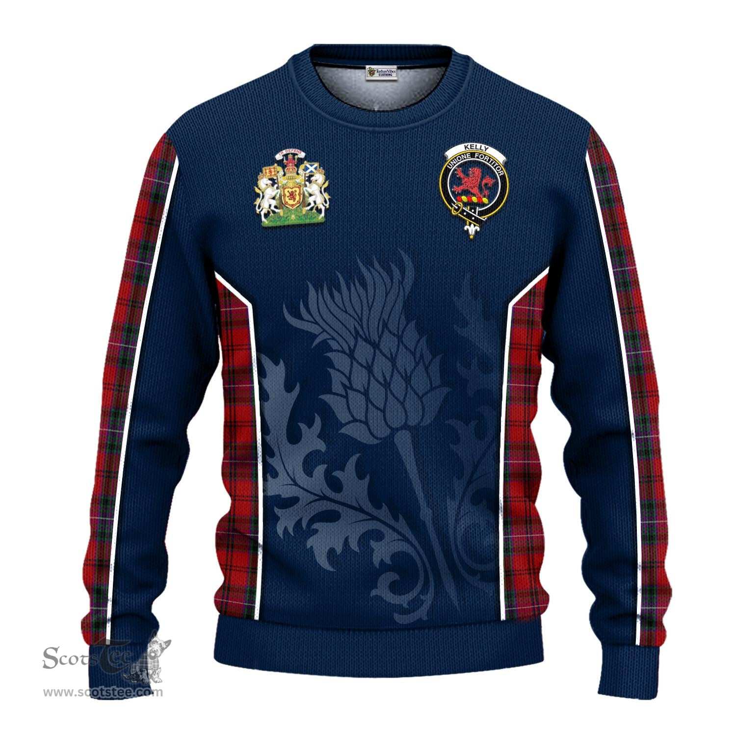 ScotsTee Shop Scottish Kelly of Sleat Red Clan Scottish Crest and Scottish Thistle Sport Tartan Sweatshirt