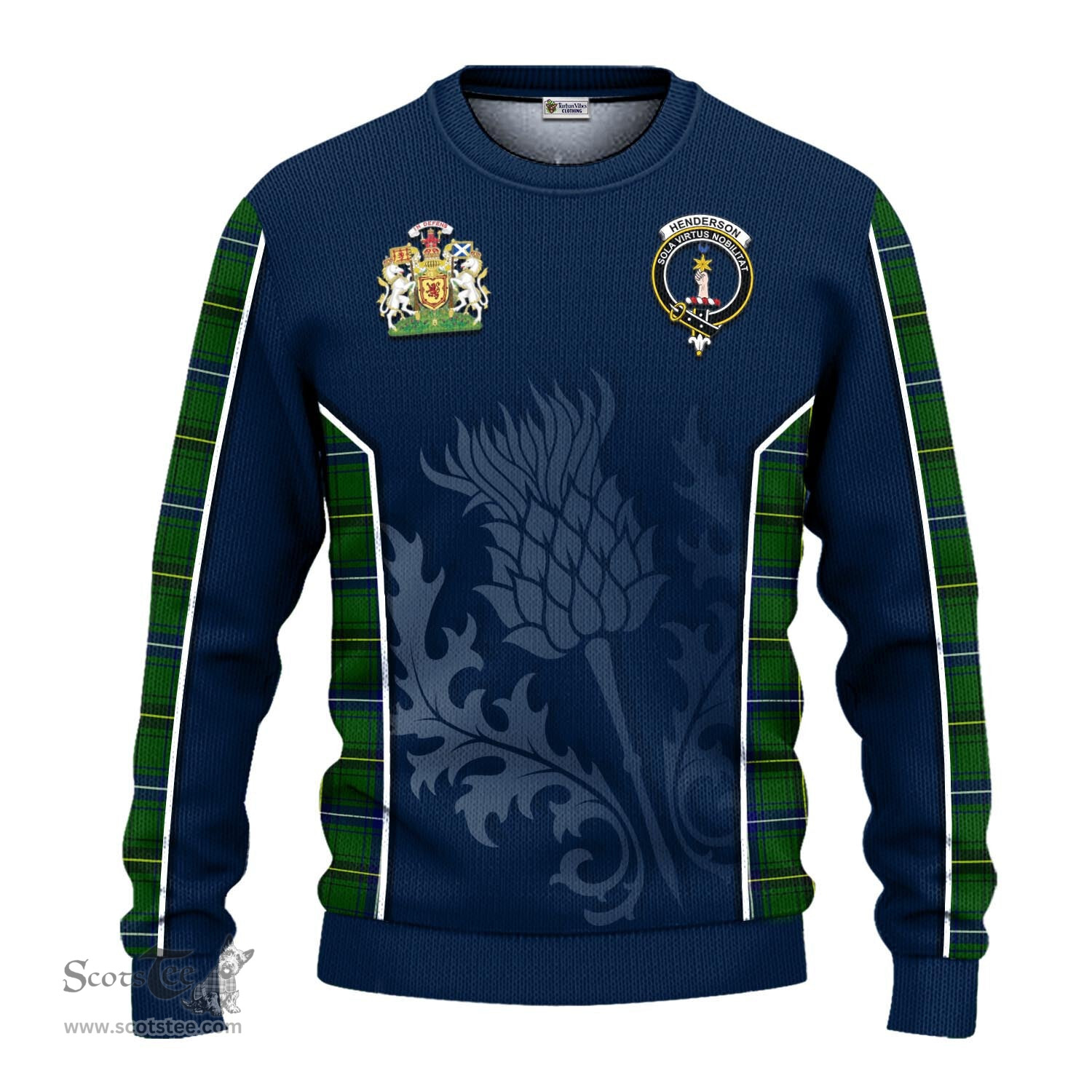 ScotsTee Shop Scottish Henderson Modern Clan Scottish Crest and Scottish Thistle Sport Tartan Sweatshirt