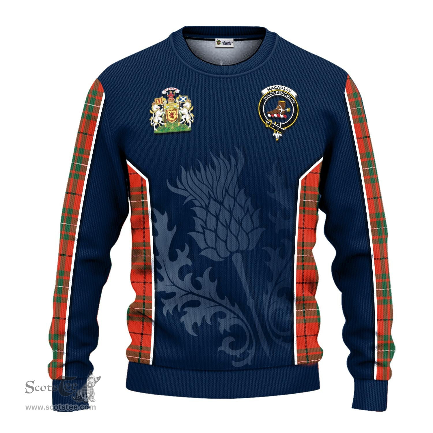ScotsTee Shop Scottish MacAulay Ancient Clan Scottish Crest and Scottish Thistle Sport Tartan Sweatshirt