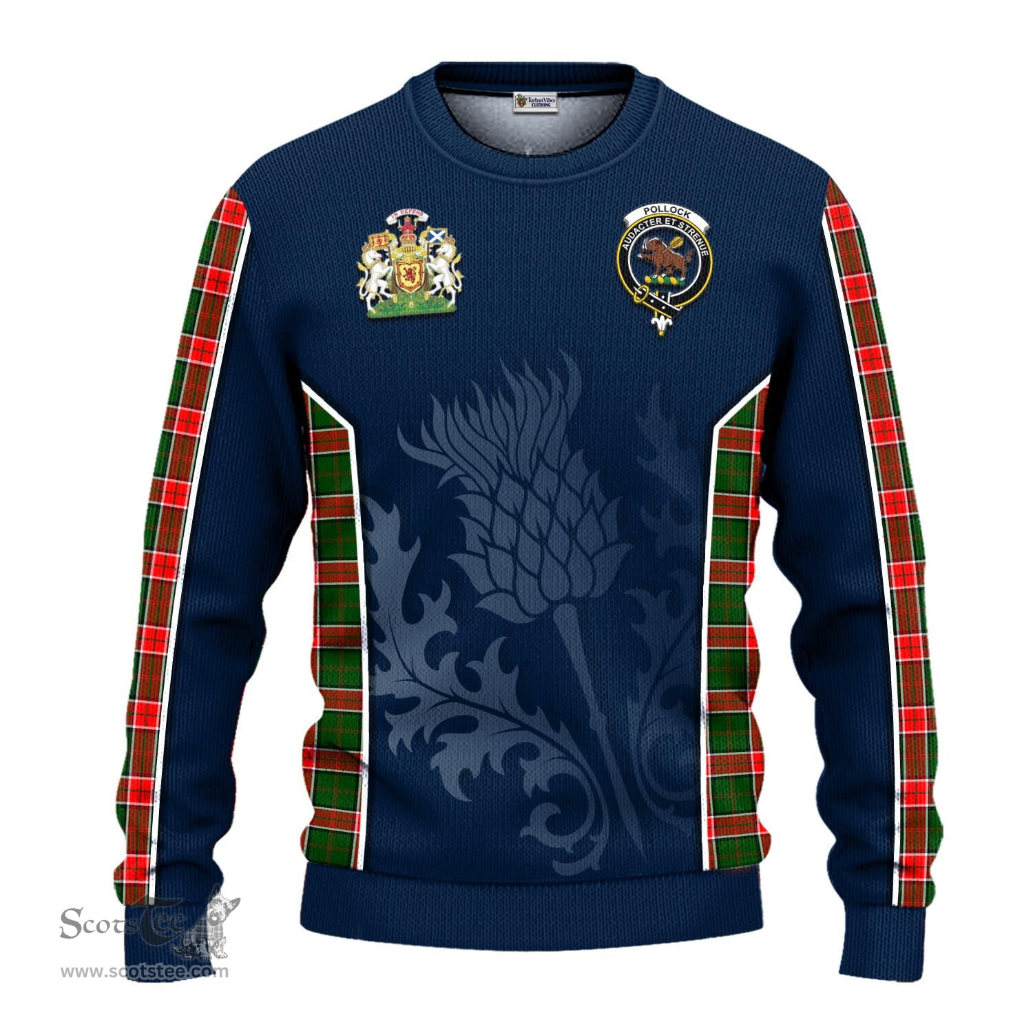 ScotsTee Shop Scottish Pollock Modern Clan Scottish Crest and Scottish Thistle Sport Tartan Sweatshirt
