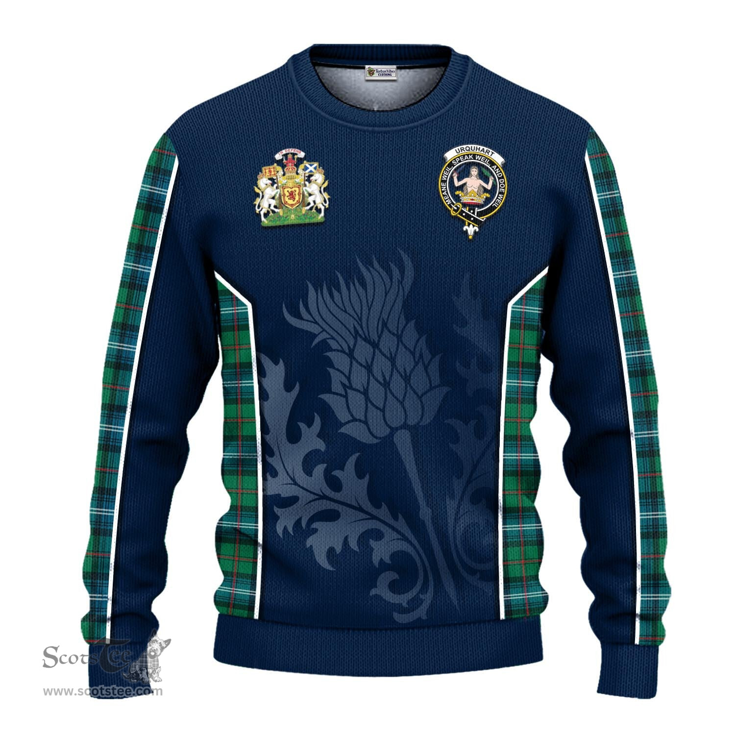 ScotsTee Shop Scottish Urquhart Ancient Clan Scottish Crest and Scottish Thistle Sport Tartan Sweatshirt