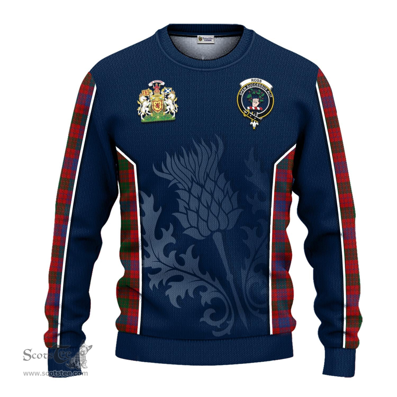 ScotsTee Shop Scottish Ross Clan Scottish Crest and Scottish Thistle Sport Tartan Sweatshirt