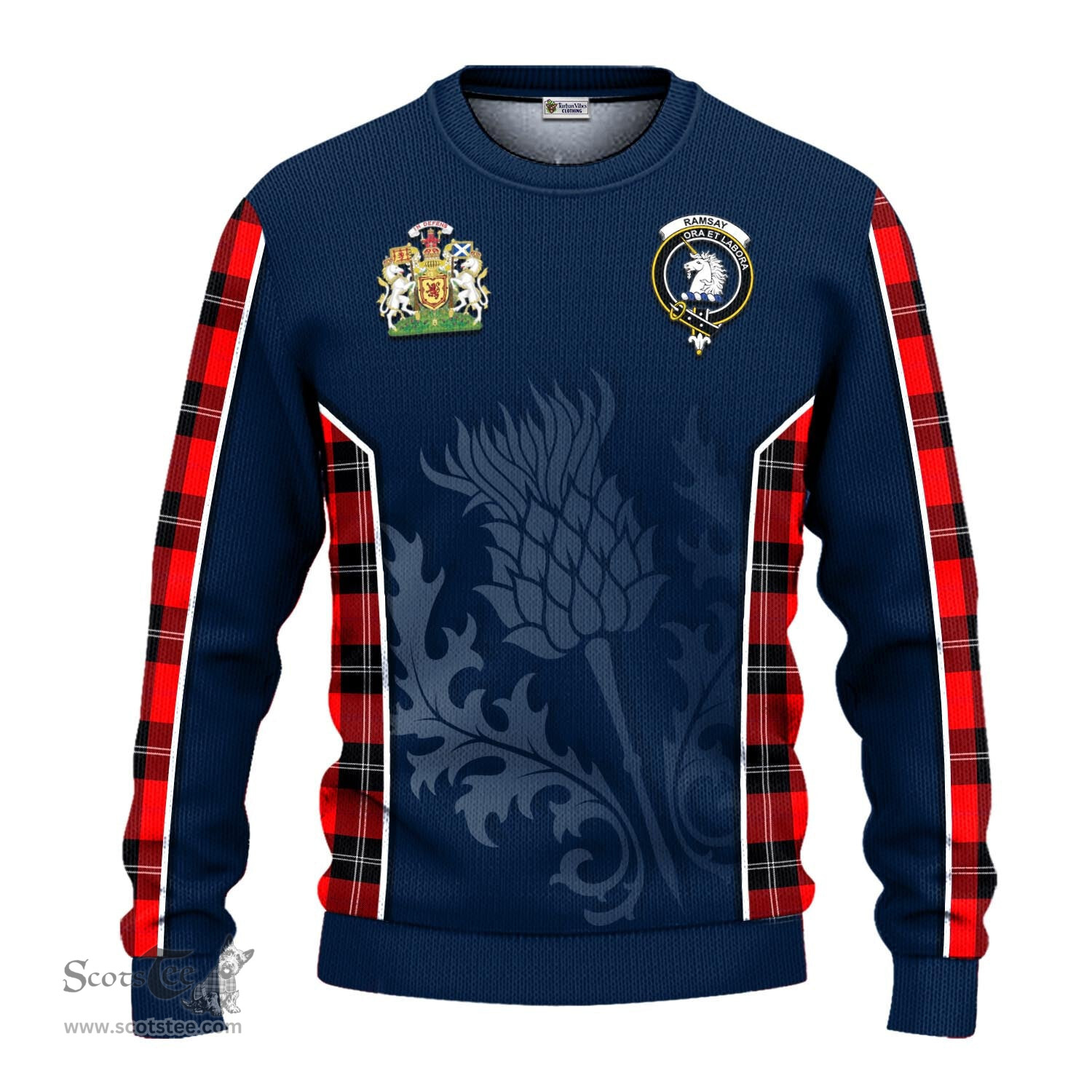 ScotsTee Shop Scottish Ramsay Modern Clan Scottish Crest and Scottish Thistle Sport Tartan Sweatshirt