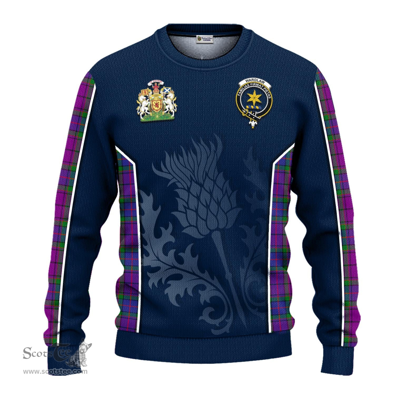 ScotsTee Shop Scottish Wardlaw Modern Clan Scottish Crest and Scottish Thistle Sport Tartan Sweatshirt