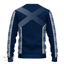 ScotsTee Shop Scottish Menzies Dress Blue and White Clan Scottish Crest and Scottish Thistle Sport Tartan Sweatshirt
