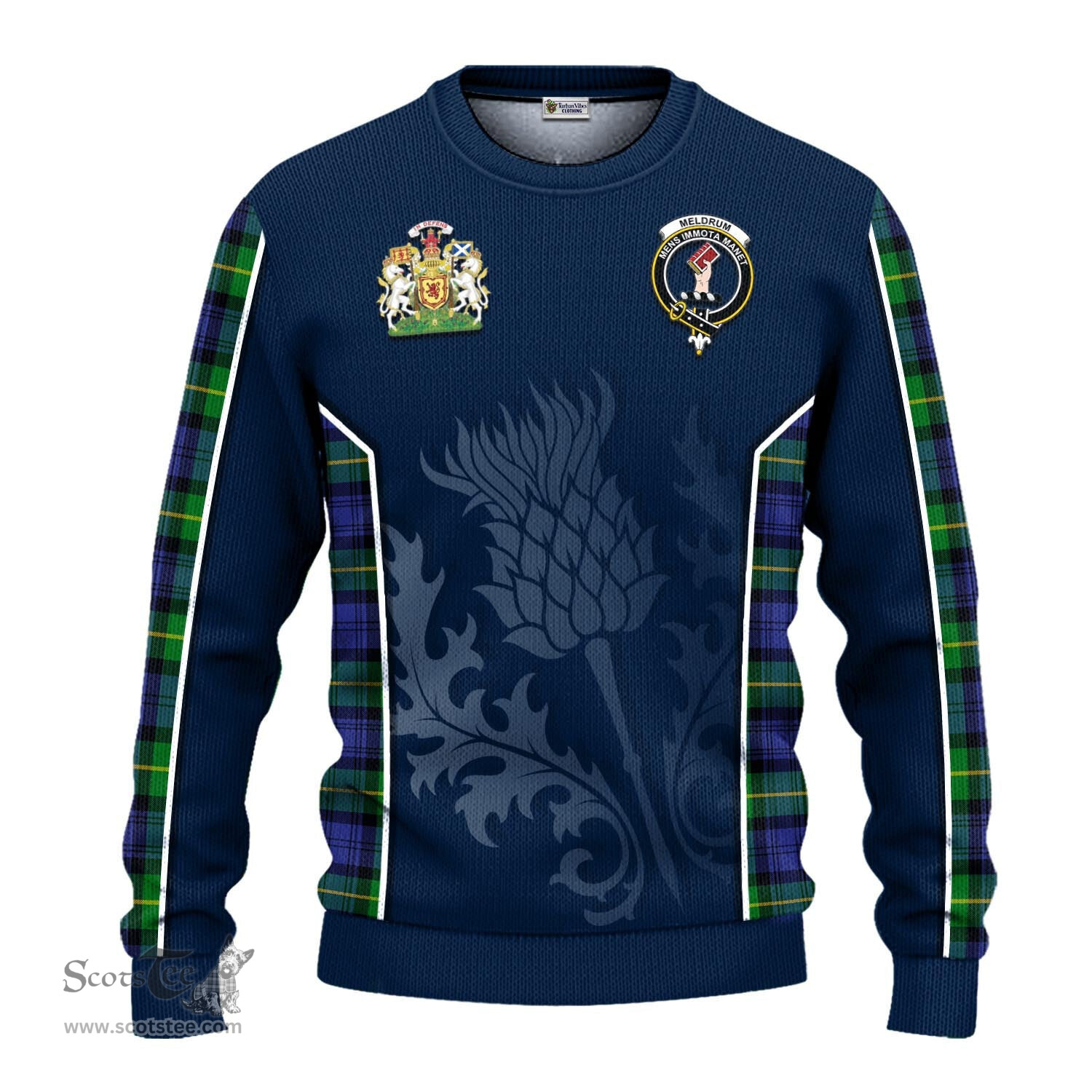 ScotsTee Shop Scottish Meldrum Clan Scottish Crest and Scottish Thistle Sport Tartan Sweatshirt