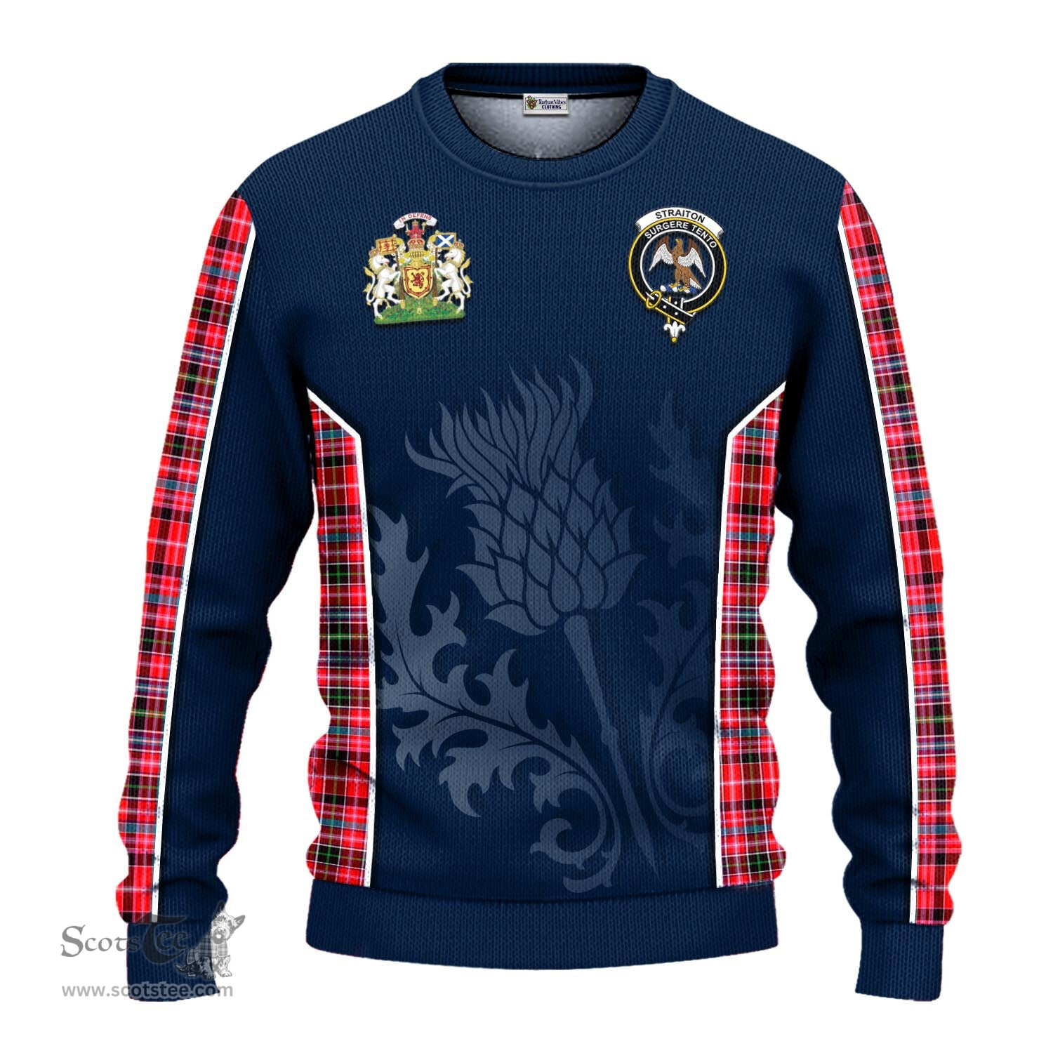 ScotsTee Shop Scottish Straiton Clan Scottish Crest and Scottish Thistle Sport Tartan Sweatshirt