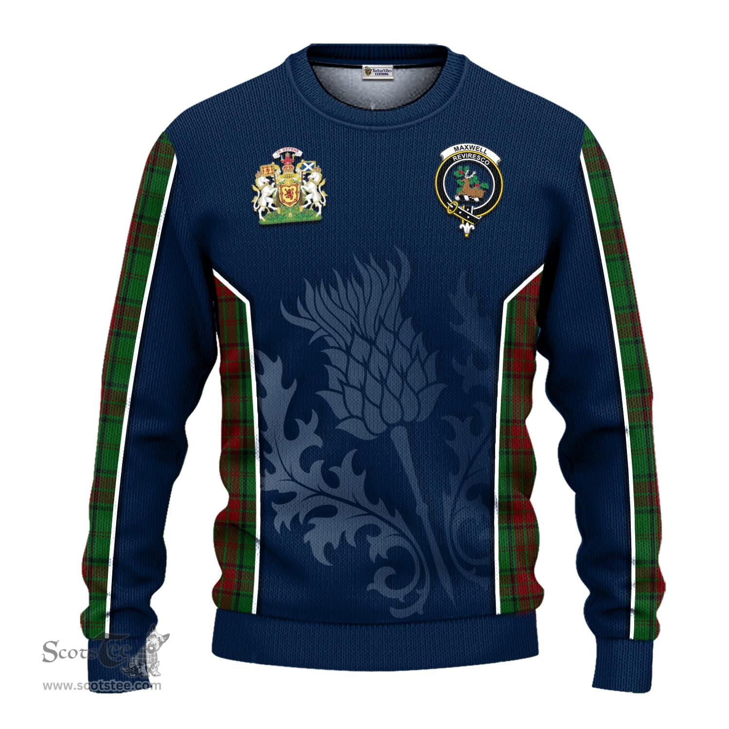 ScotsTee Shop Scottish Maxwell Hunting Clan Scottish Crest and Scottish Thistle Sport Tartan Sweatshirt