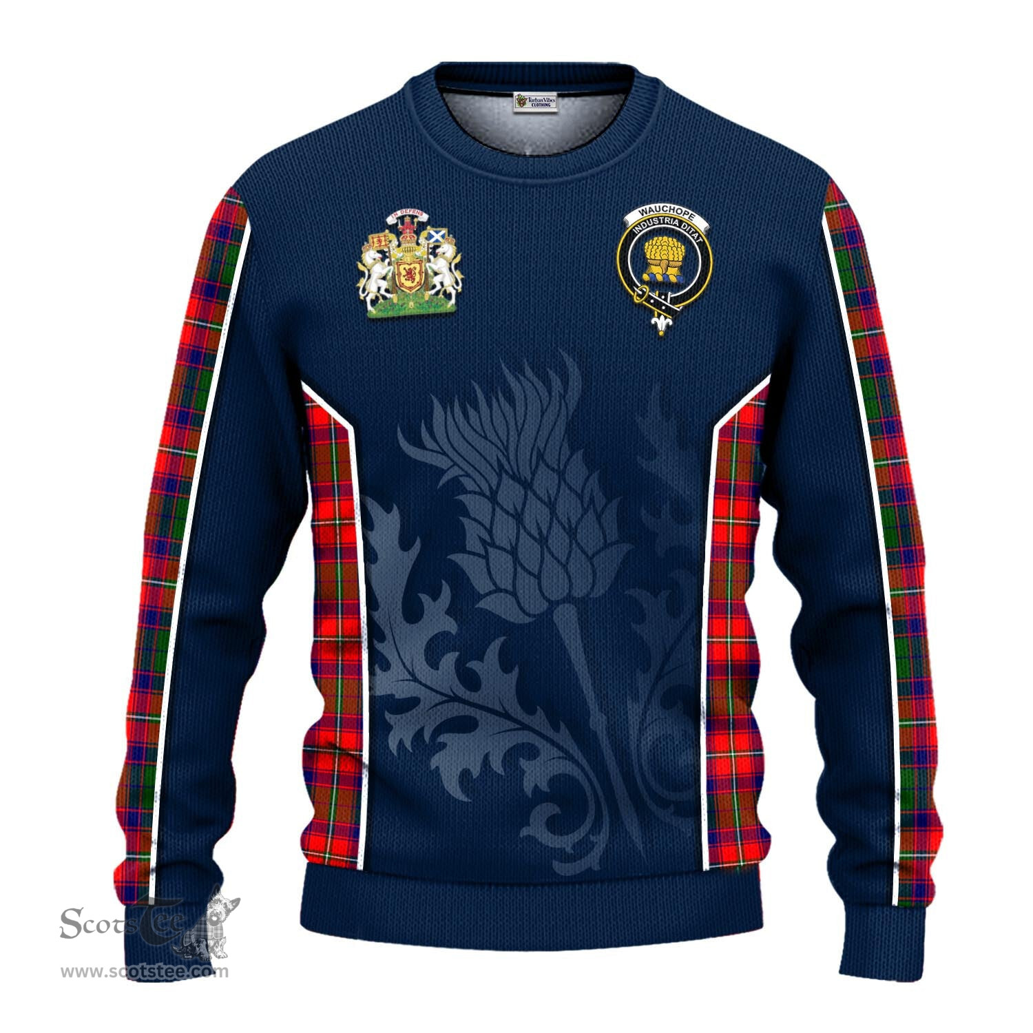ScotsTee Shop Scottish Wauchope Clan Scottish Crest and Scottish Thistle Sport Tartan Sweatshirt