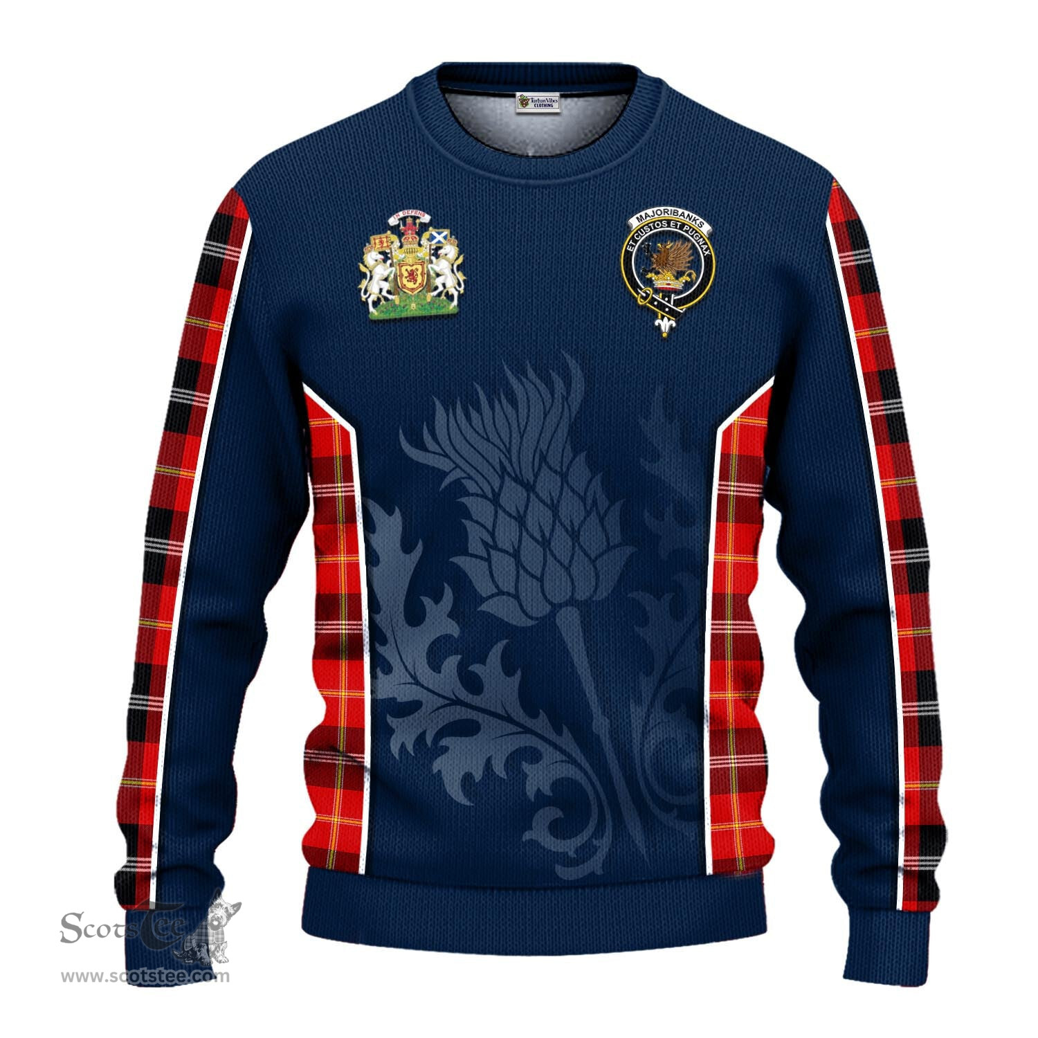 ScotsTee Shop Scottish Majoribanks Clan Scottish Crest and Scottish Thistle Sport Tartan Sweatshirt