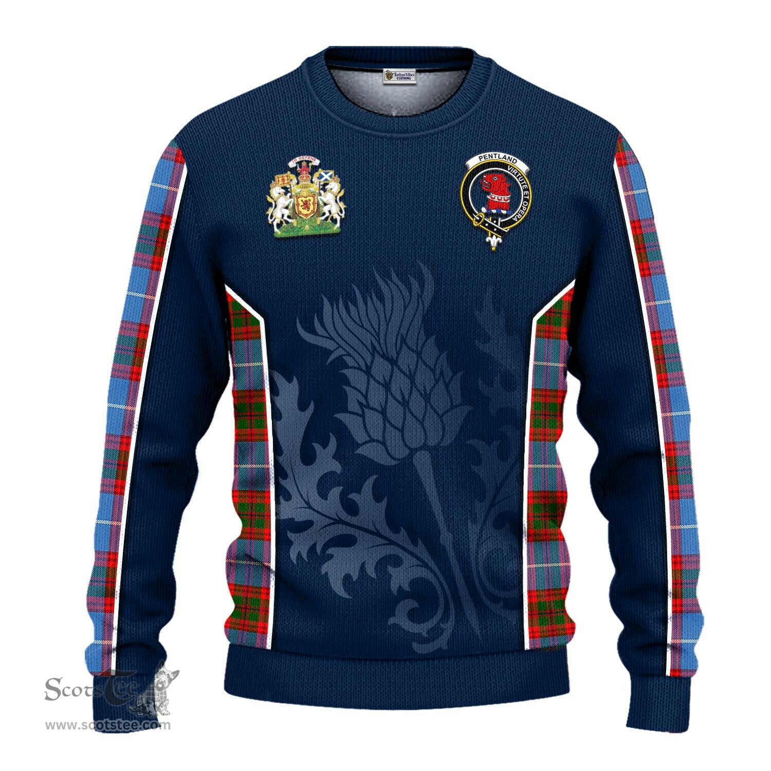 ScotsTee Shop Scottish Pentland Clan Scottish Crest and Scottish Thistle Sport Tartan Sweatshirt
