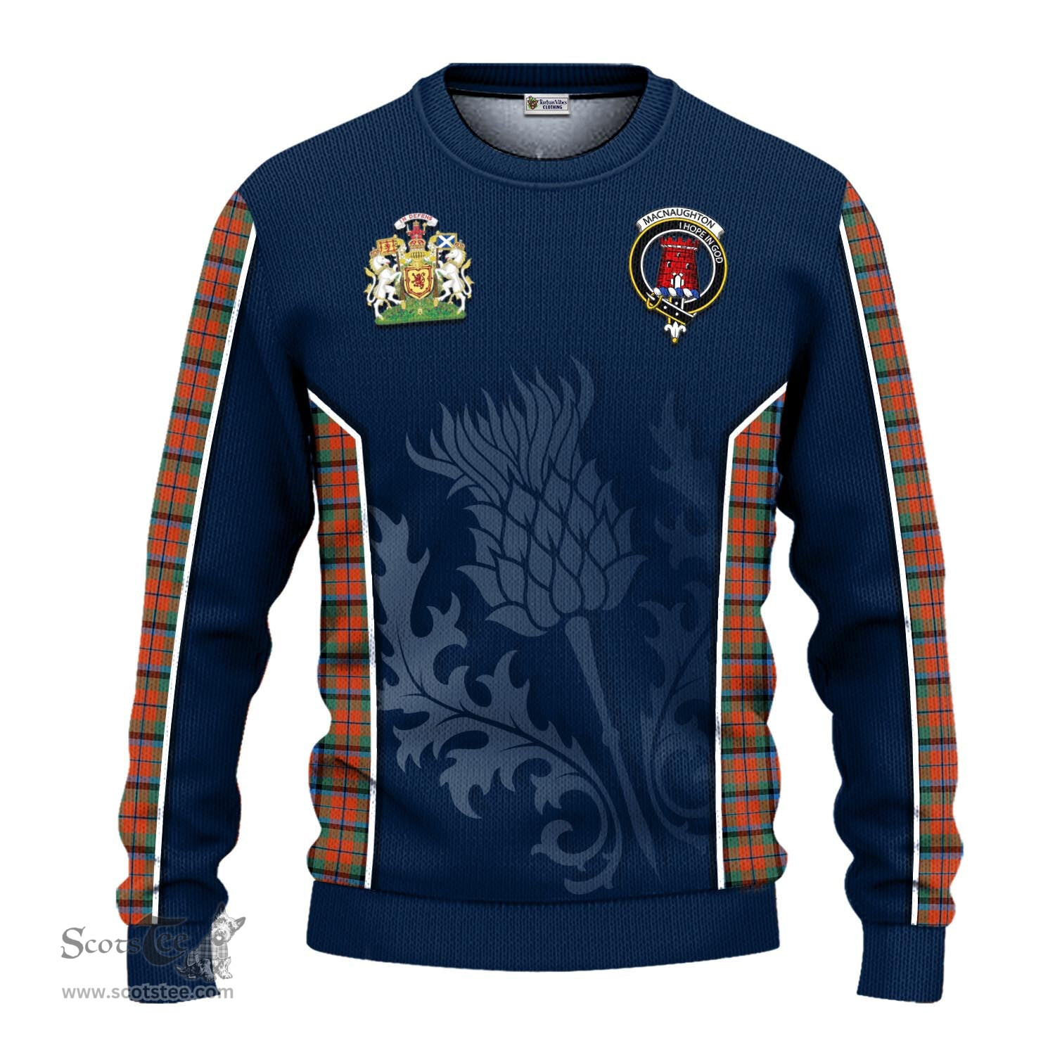 ScotsTee Shop Scottish MacNaughton Ancient Clan Scottish Crest and Scottish Thistle Sport Tartan Sweatshirt