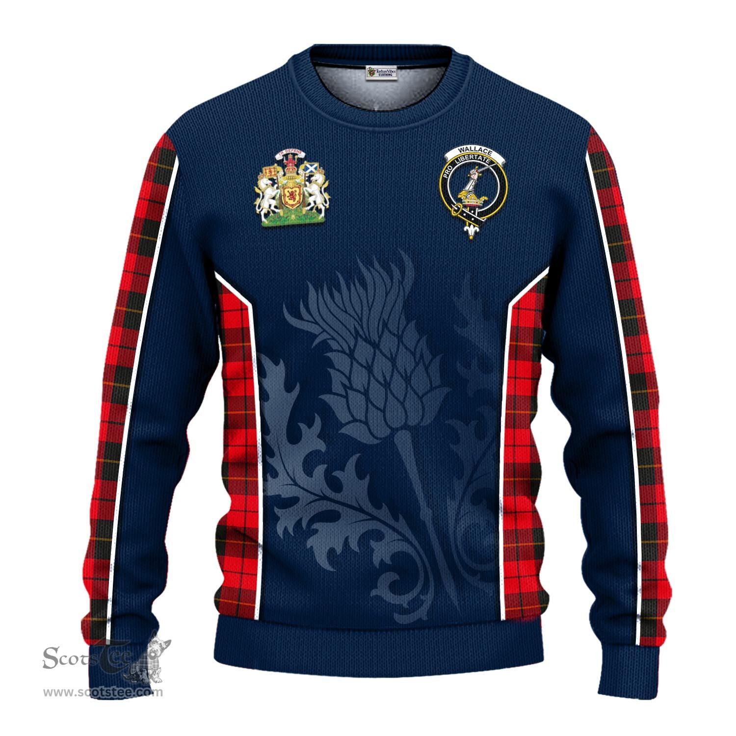 ScotsTee Shop Scottish Wallace Weathered Clan Scottish Crest and Scottish Thistle Sport Tartan Sweatshirt