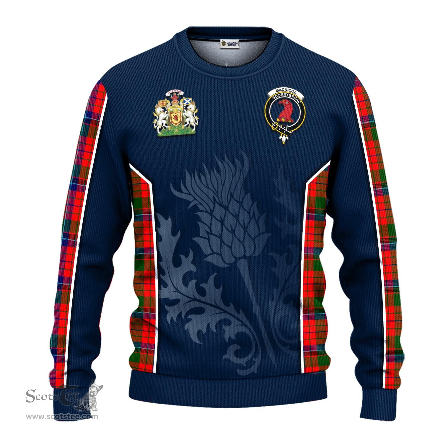 ScotsTee Shop Scottish MacNicol of Scorrybreac Clan Scottish Crest and Scottish Thistle Sport Tartan Sweatshirt