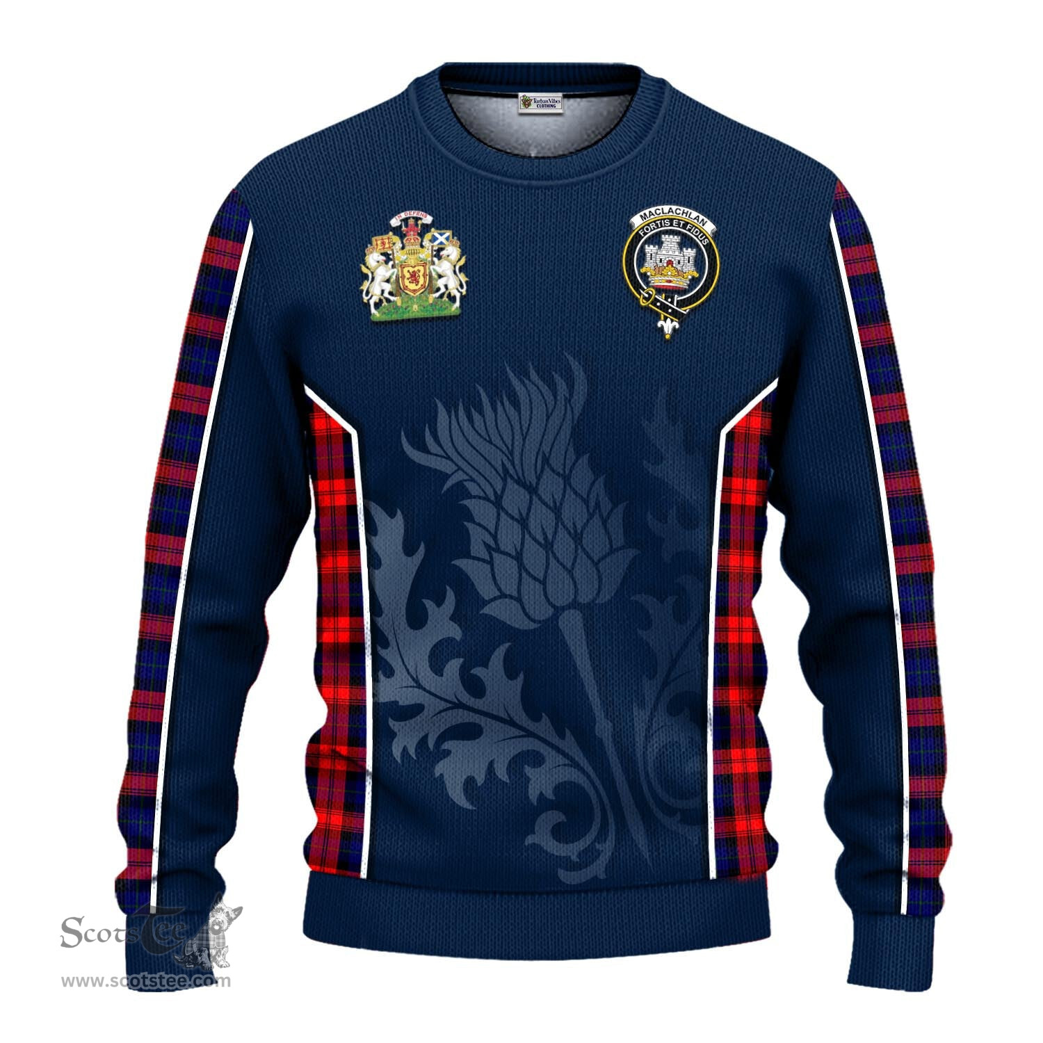 ScotsTee Shop Scottish MacLachlan Modern Clan Scottish Crest and Scottish Thistle Sport Tartan Sweatshirt