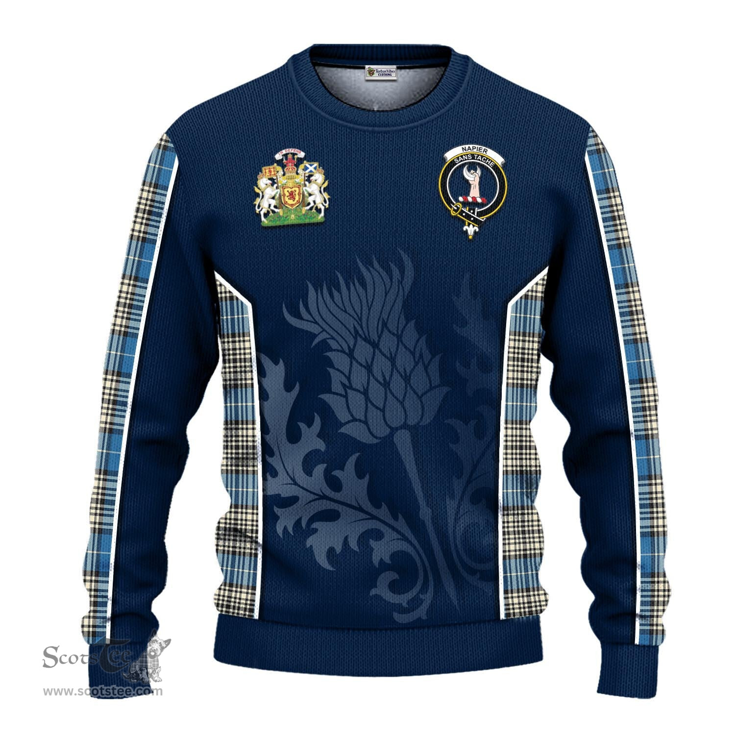 ScotsTee Shop Scottish Napier Ancient Clan Scottish Crest and Scottish Thistle Sport Tartan Sweatshirt