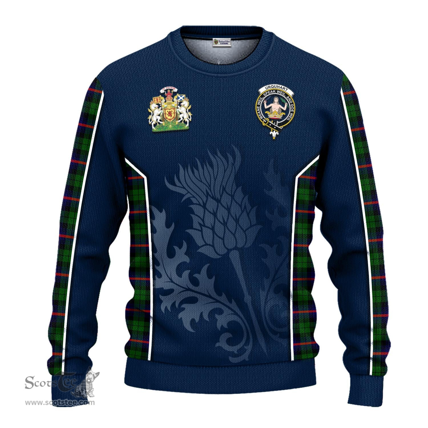 ScotsTee Shop Scottish Urquhart Modern Clan Scottish Crest and Scottish Thistle Sport Tartan Sweatshirt