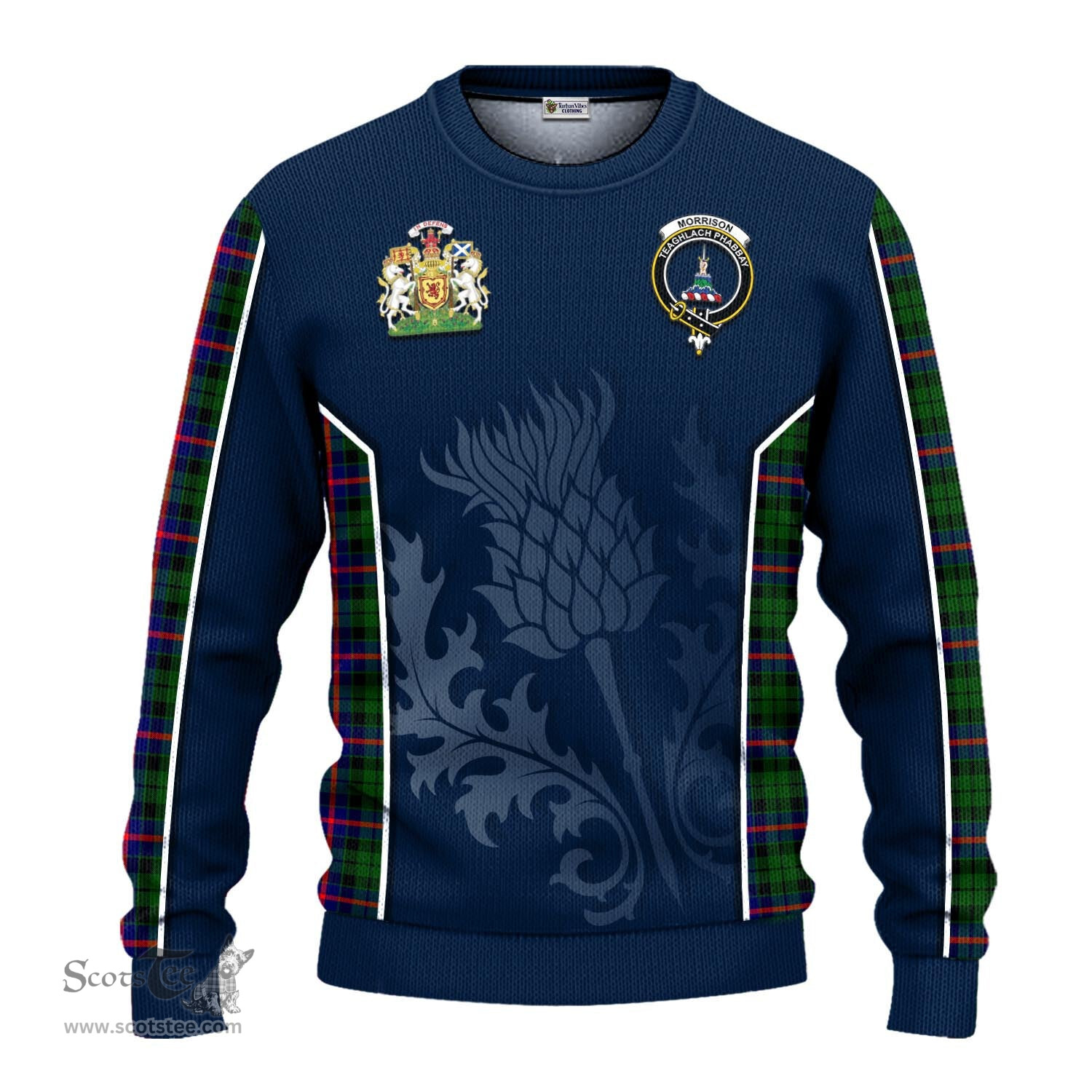 ScotsTee Shop Scottish Morrison Modern Clan Scottish Crest and Scottish Thistle Sport Tartan Sweatshirt