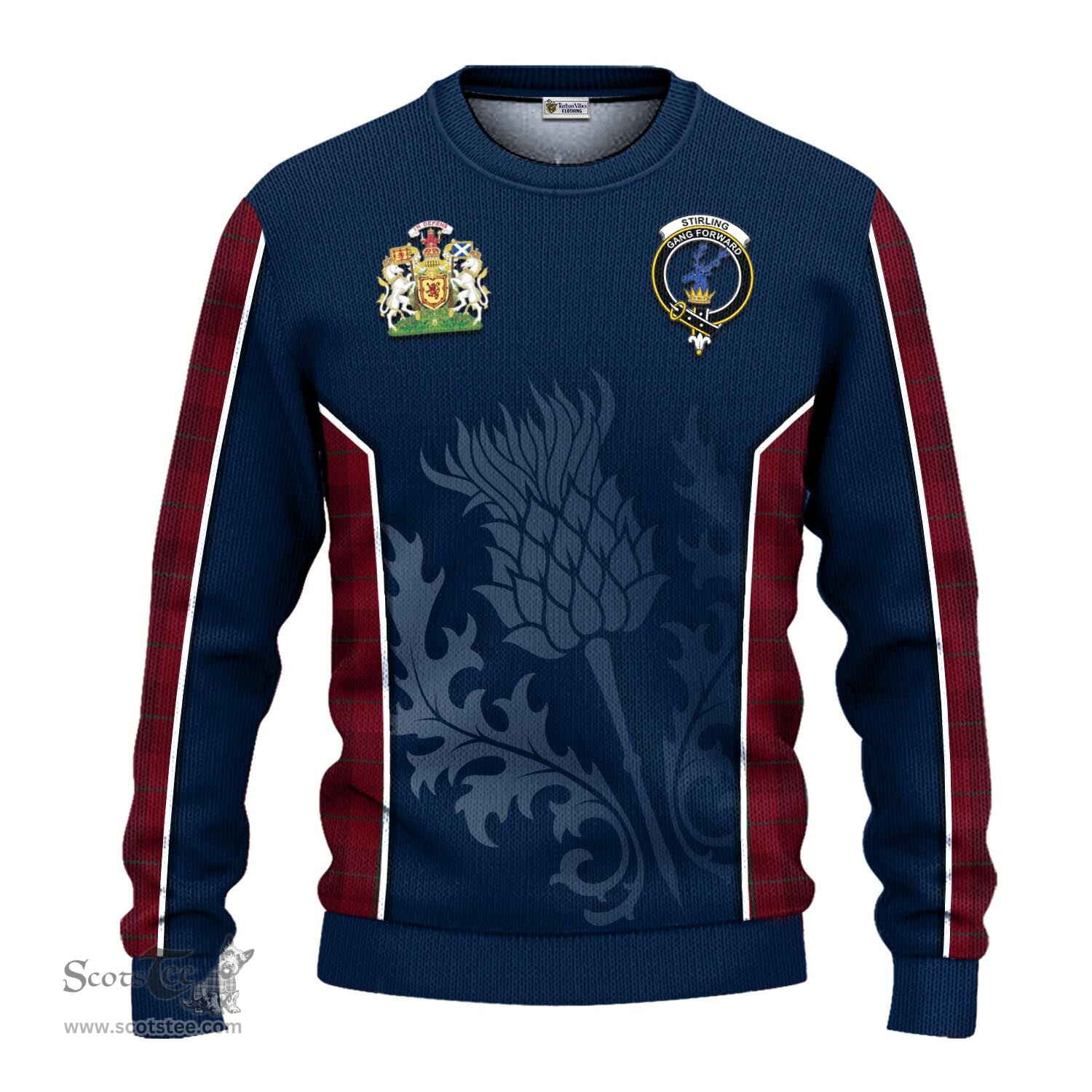 ScotsTee Shop Scottish Stirling of Keir Clan Scottish Crest and Scottish Thistle Sport Tartan Sweatshirt