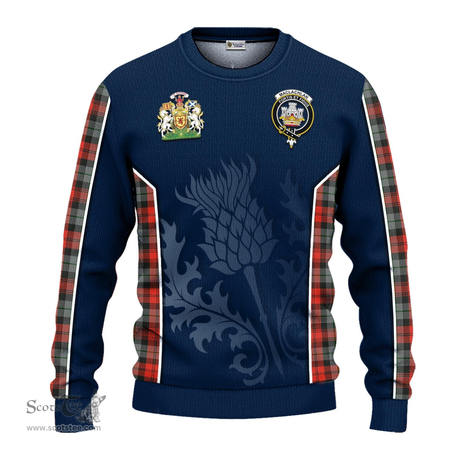 ScotsTee Shop Scottish MacLachlan Weathered Clan Scottish Crest and Scottish Thistle Sport Tartan Sweatshirt