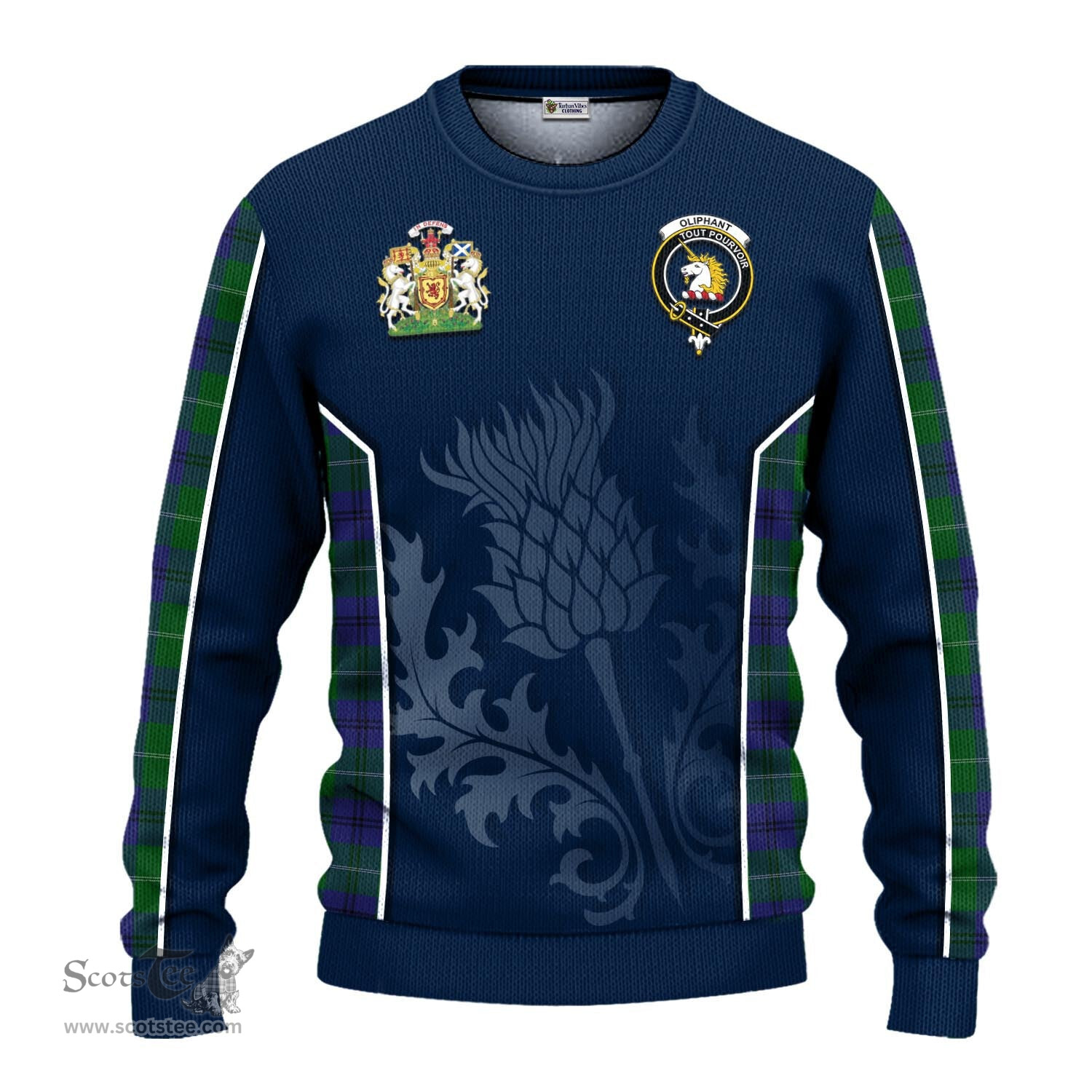 ScotsTee Shop Scottish Oliphant Clan Scottish Crest and Scottish Thistle Sport Tartan Sweatshirt