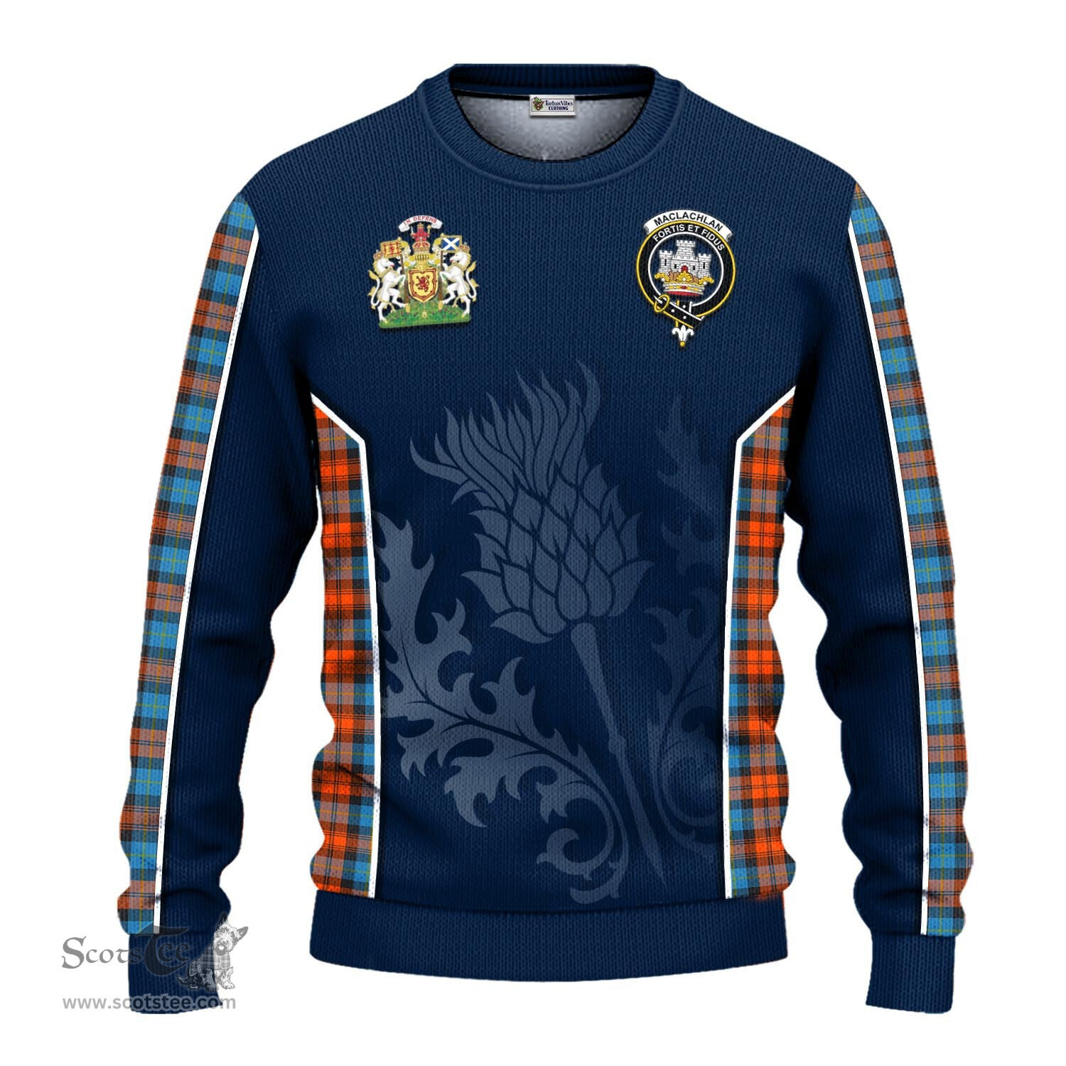 ScotsTee Shop Scottish MacLachlan Ancient Clan Scottish Crest and Scottish Thistle Sport Tartan Sweatshirt